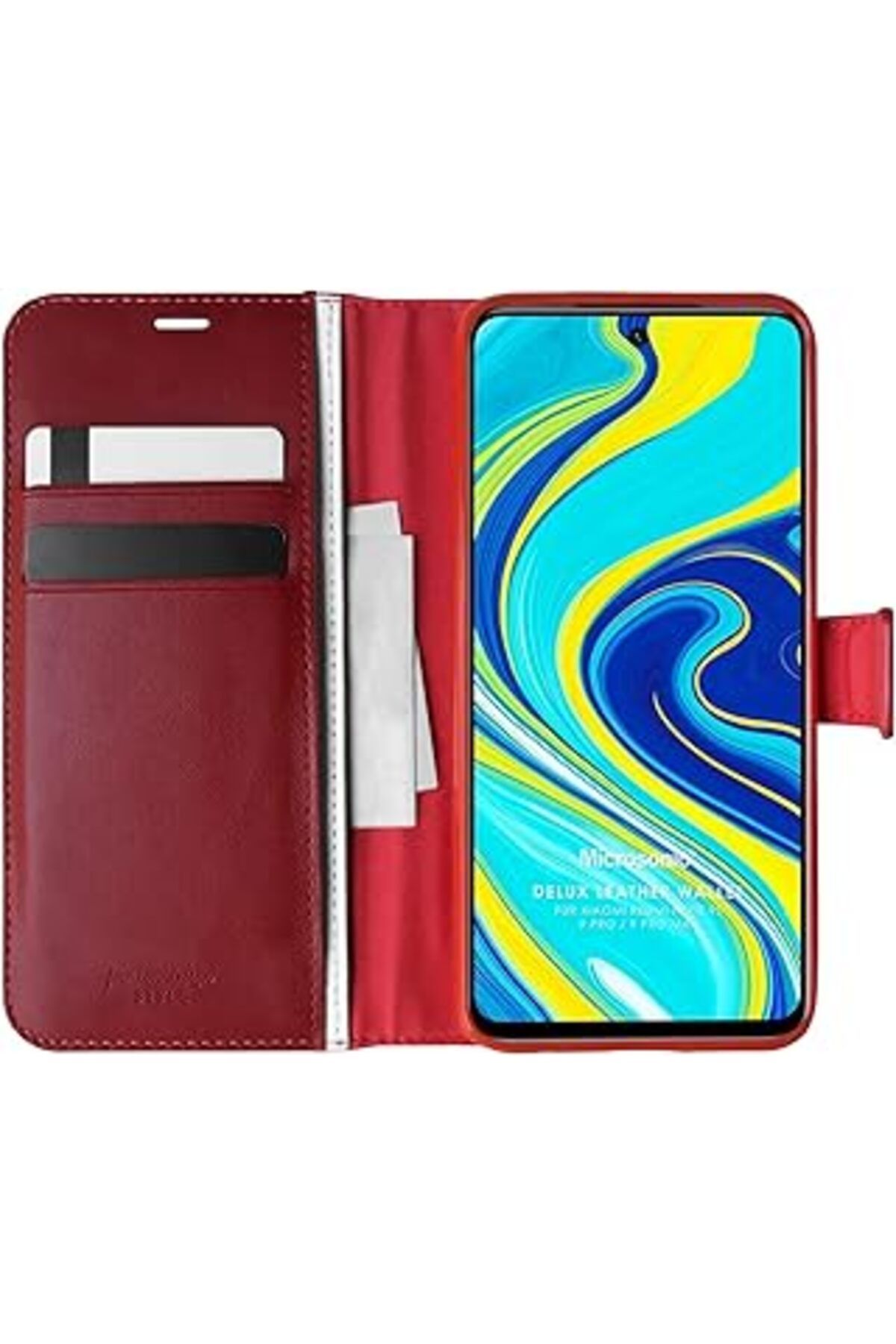 Pazarcan Microsonic Xiaomi Redmi Note 9 Pro Max Için Kılıf Delux Leather Wallet Kırmızı [Redmi Note 9 Pro Ma