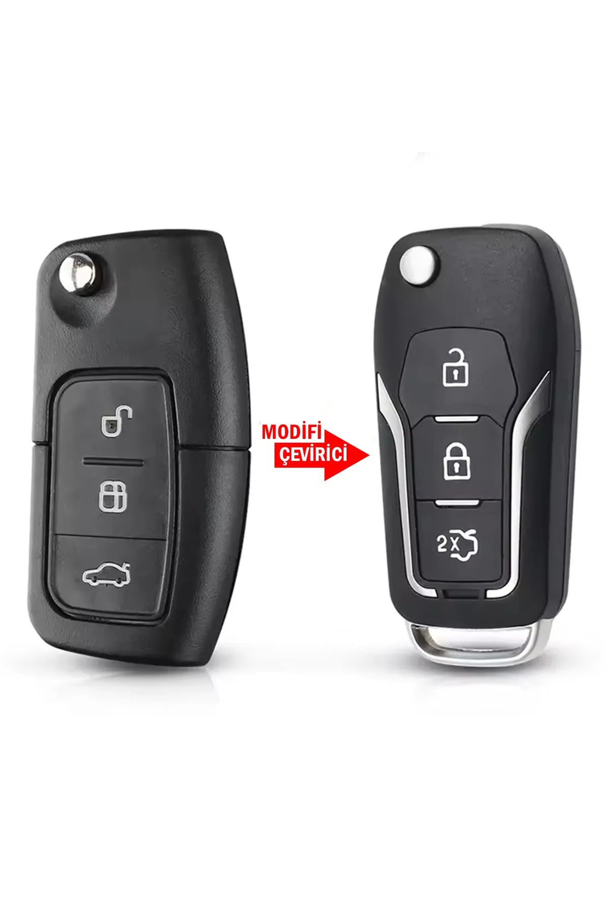 Mavi Keys Ford Focus Mondeo Fiesta Kuga Sustalı Çevirici - Dönüsüm 3 Düğmeli Anahtar Kumanda Kabı