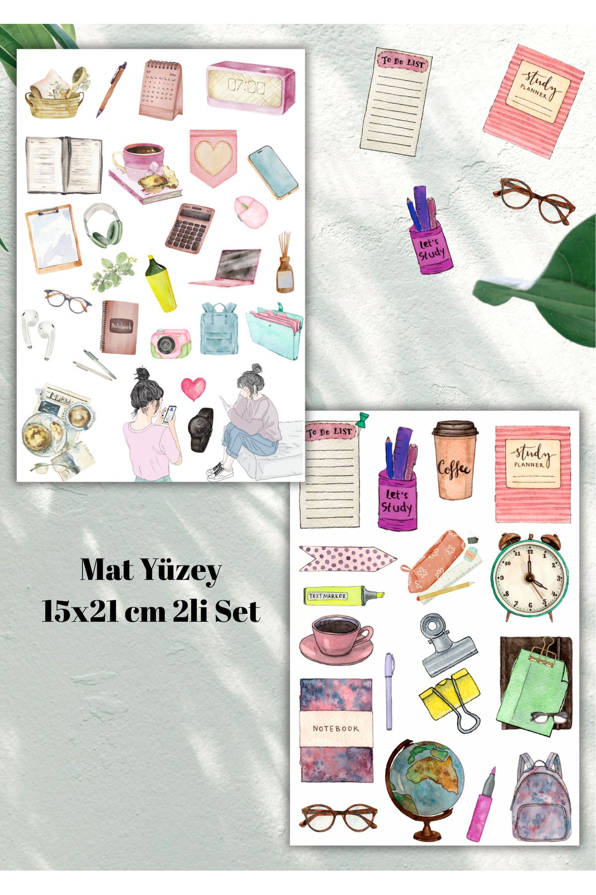 aysaplanner Okul Temalı Mat Yüzey 2li Set Sticker/Etiket/Ajanda/Defter/Journal