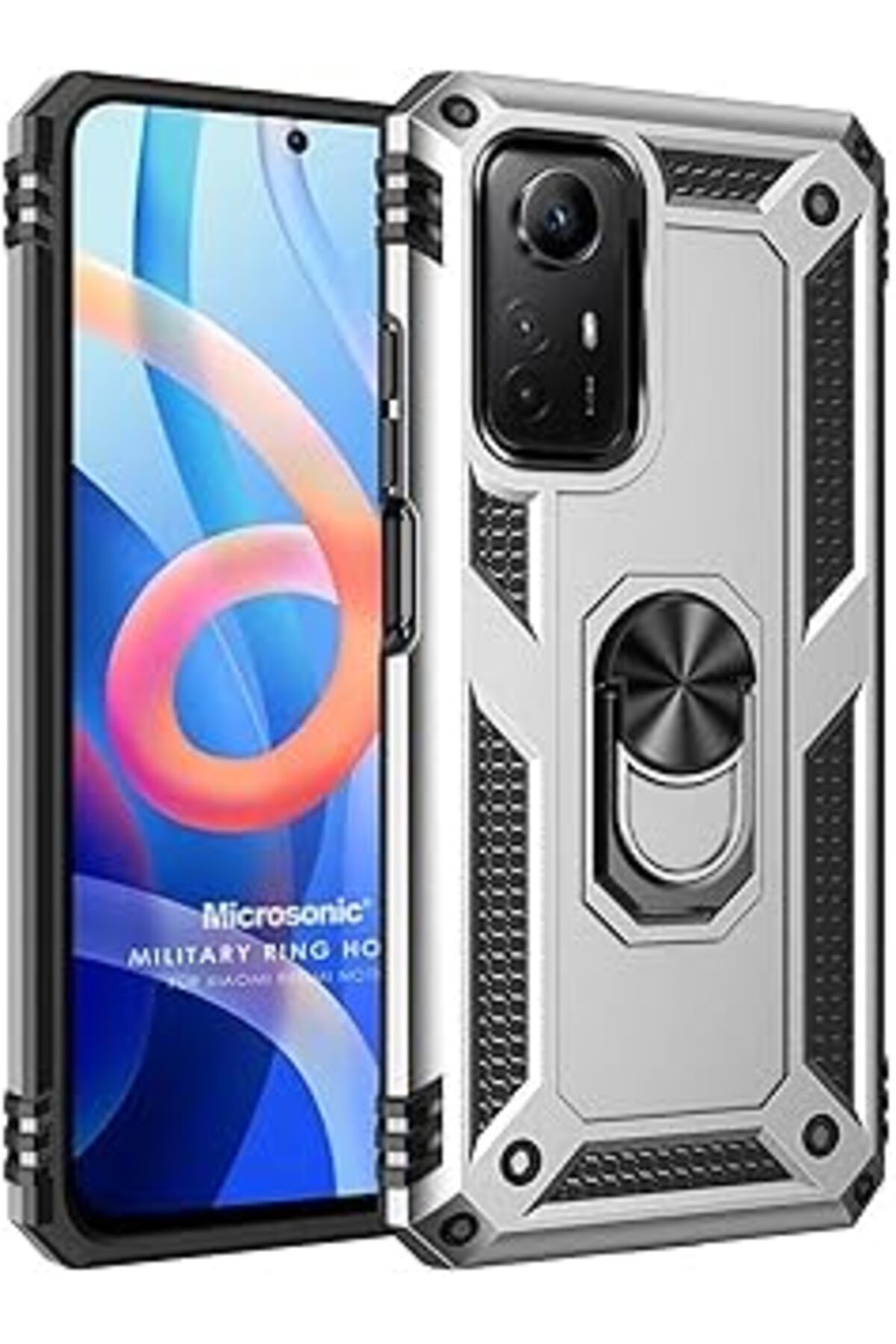 Pazarcan Microsonic Xiaomi Redmi Note 12S Için Kılıf Military Ring Holder Gümüş [Redmi Note 12S Ile Uyumlu K