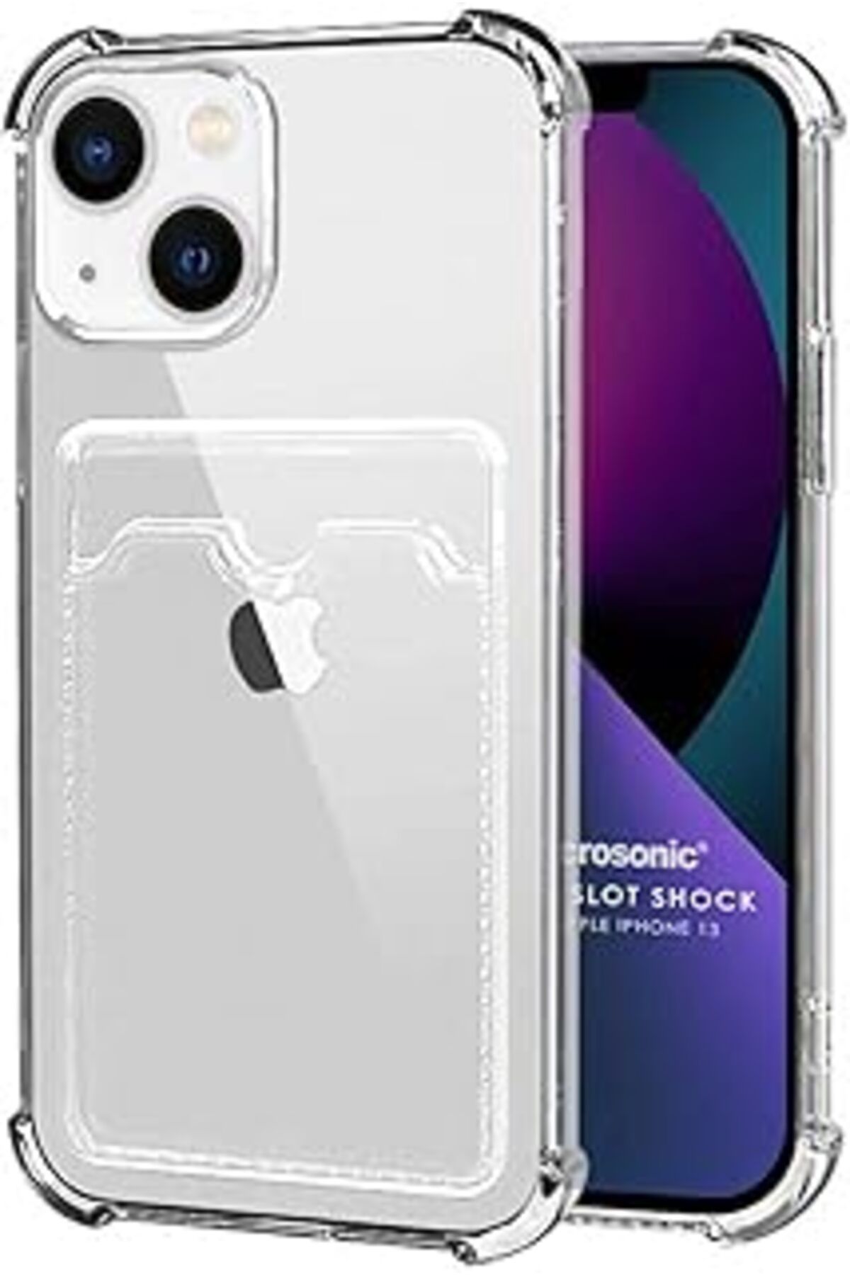 Pazarcan Microsonic Apple Iphone 13 Için Card Slot Shock Kılıf Şeffaf [Iphone 13 Ile Uyumlu Kılıf - Şeffaf]