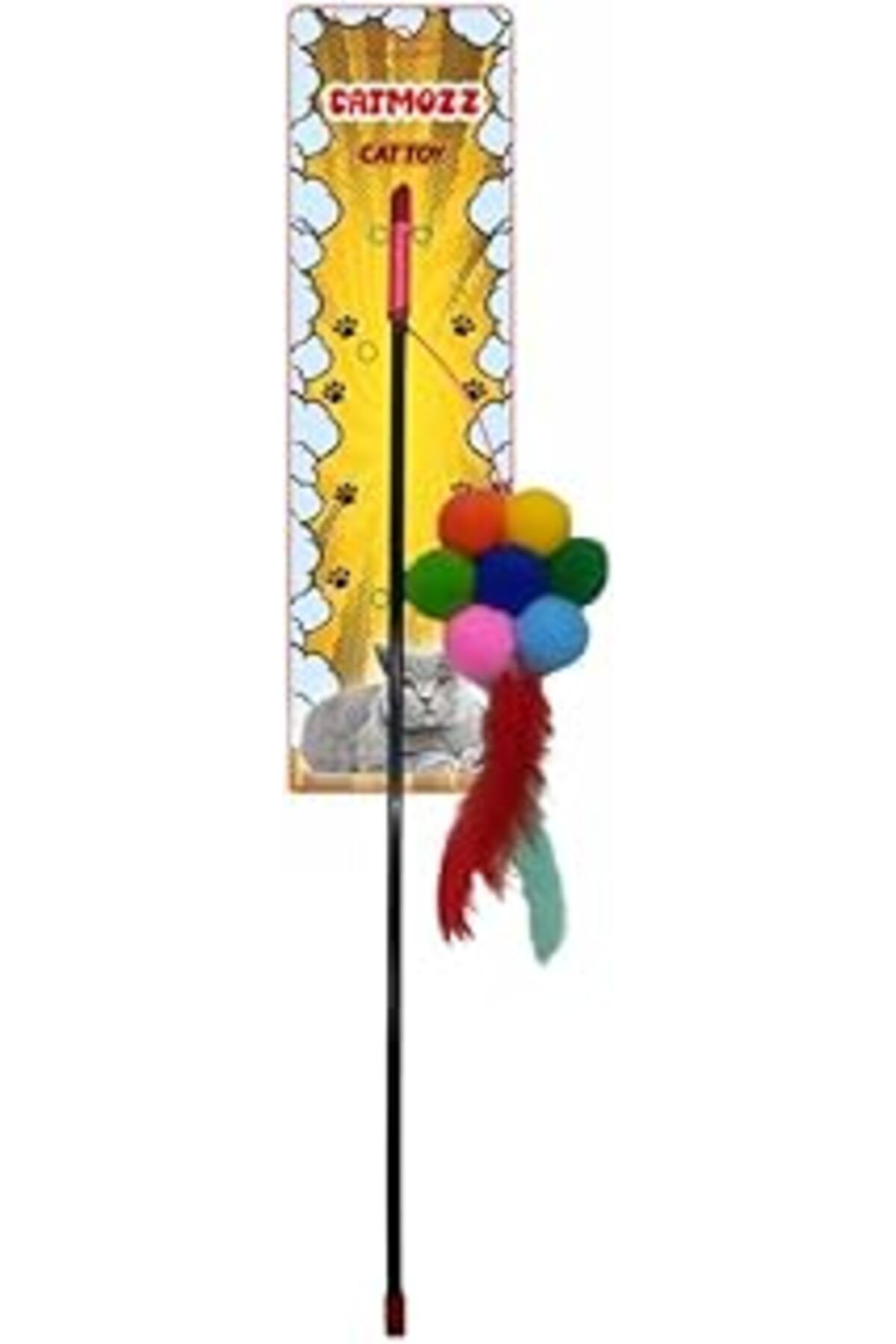 Pazarcan Catmozz Papatya Desenli Kedi Oltası, 45 Cm, Renkli Tüylü Oyuncak