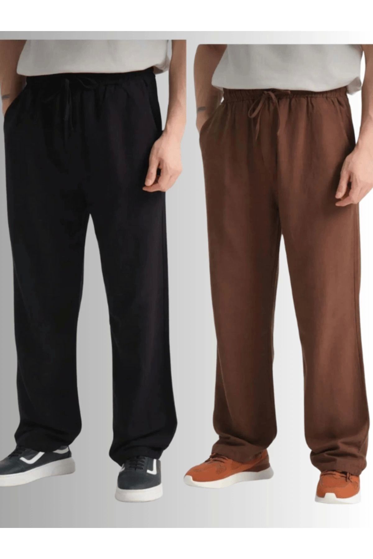 LC Waikiki LCWAIKIKI 2'li Avantaj Paket Yeni Sezon Beli Lastikli Bol Paça Baggy Erkek Keten Yazlık Pantolon
