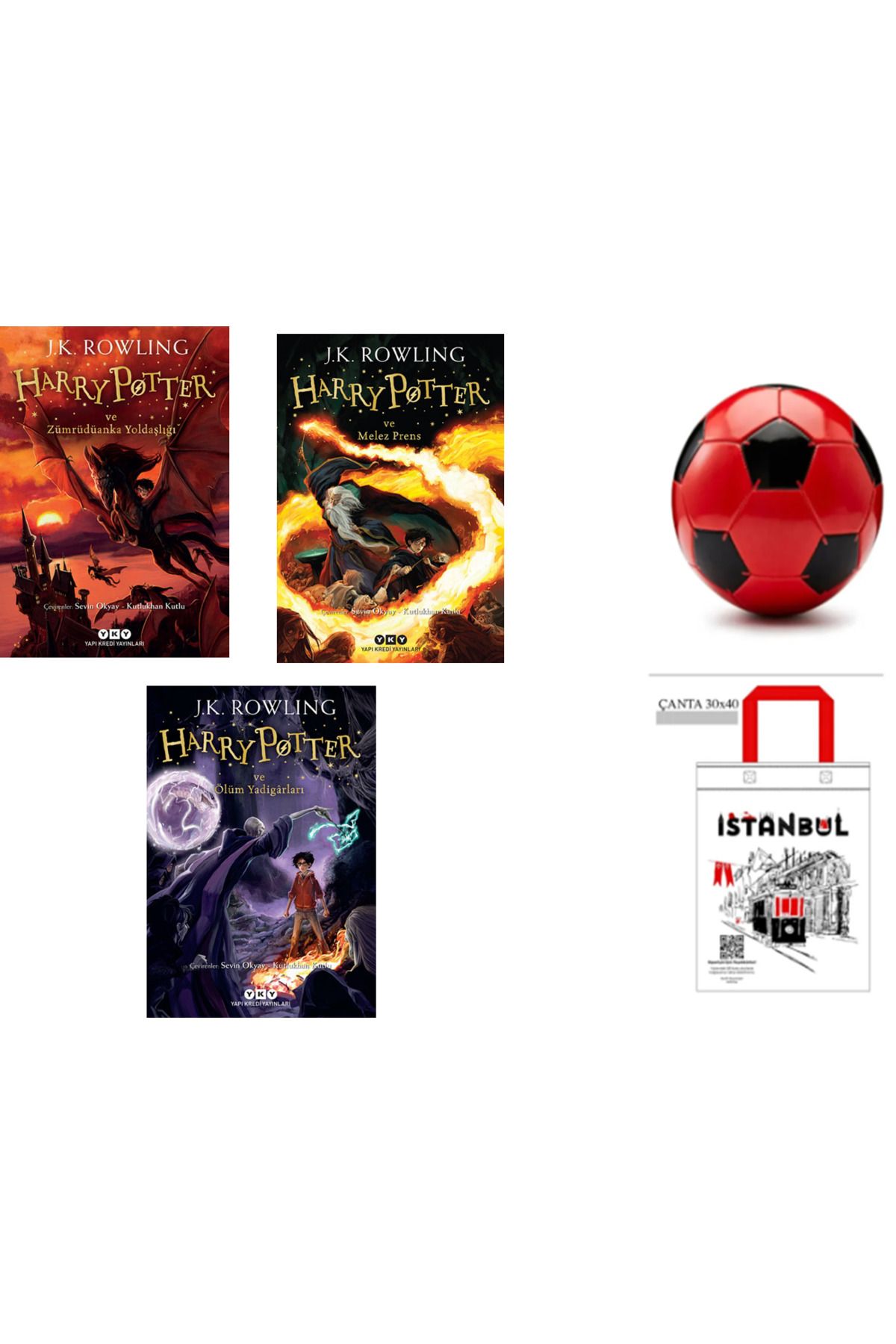 Yapı Kredi Yayınları Harry Potter ve Zümrüdüanka Yoldaşlığı - Melez Prens - Ölüm Yadigârları futbol topu ve bez çanta