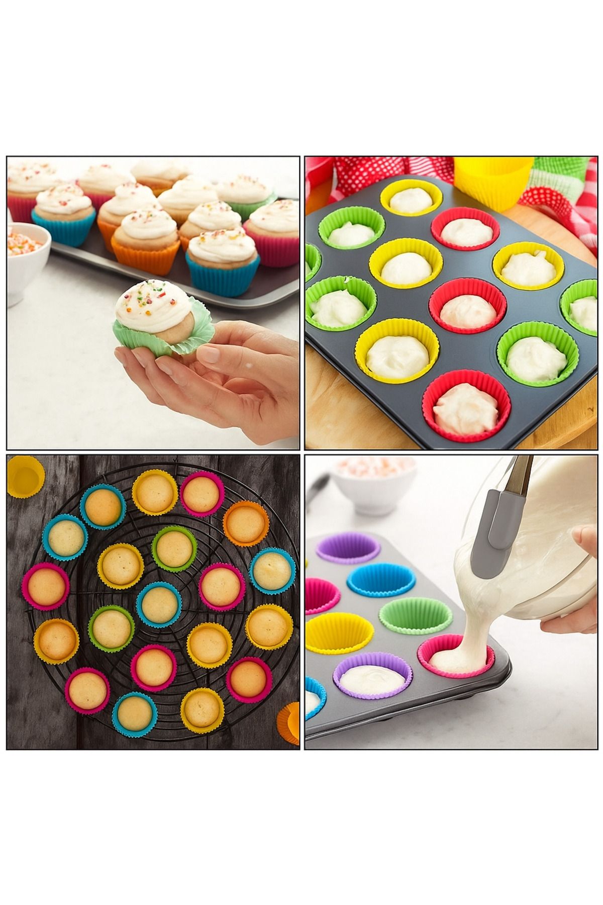 FiberSteo 12'li Renkli Silikon Muffin Kalıbı | Yapışmaz, Esnek ve Fırın Dostu