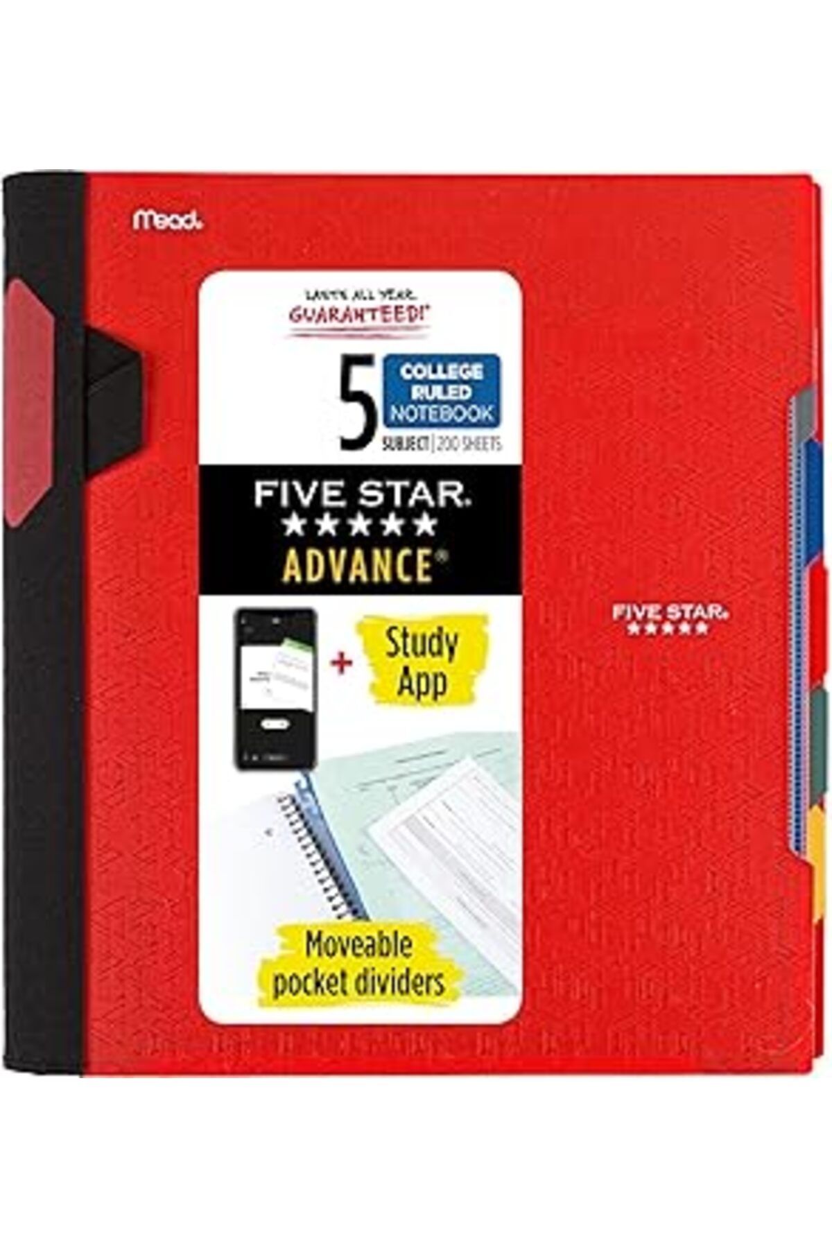 Pazarcan Five Star Advance Spiral Notebook Plus Çalışma Uygulaması, 5 Konu, Kolej Çizgili Kağıt, 11" X 8-1/2