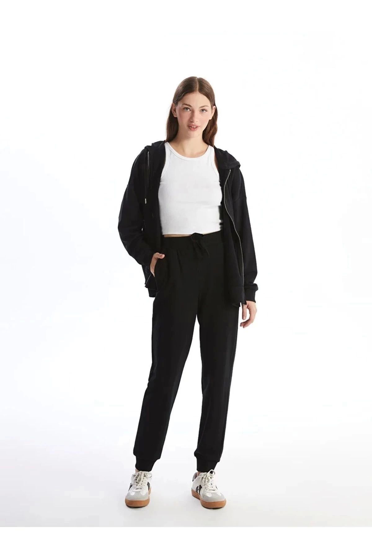 LC Waikiki LCWAIKIKI Vision Yeni Siyah Kadın Beli Lastikli Düz Jogger Eşofman Altı