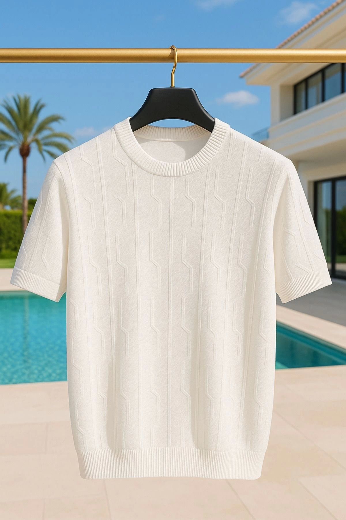 LC Waikiki LCWAIKIKI Bisiklet Yaka Desenli Dokulu Premium Erkek Triko Tişört / T-shirt