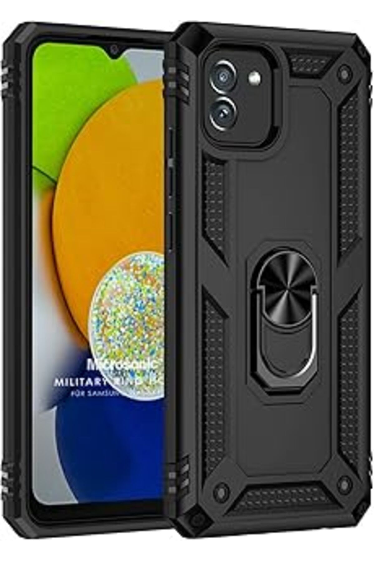 Pazarcan Microsonic Samsung Galaxy A03 Için Kılıf Military Ring Holder Siyah [Galaxy A03 Ile Uyumlu Kılıf -