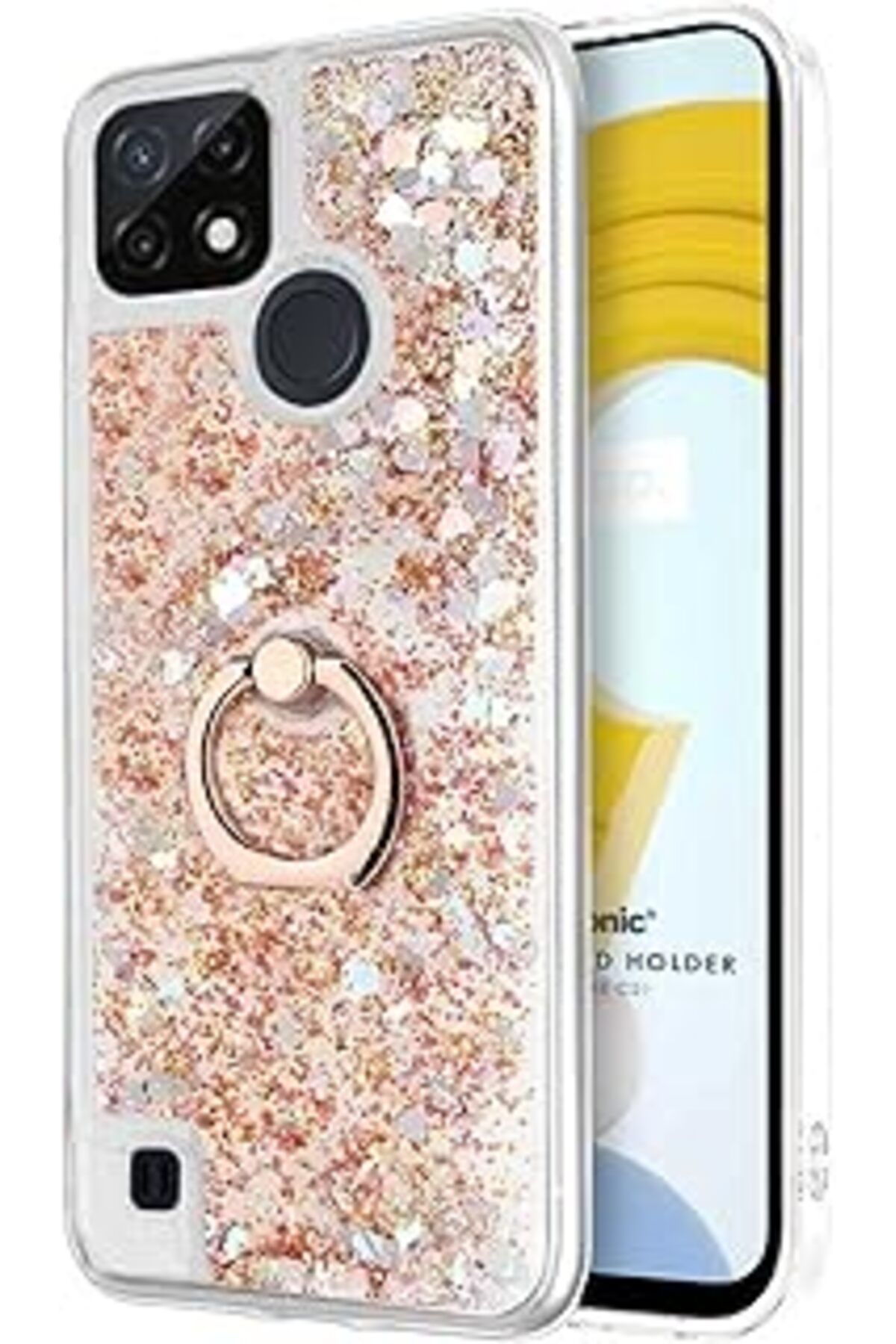 Pazarcan Microsonic Realme C21 Için Kılıf Glitter Liquid Holder Gold [Realme C21 Ile Uyumlu Kılıf - Gold]