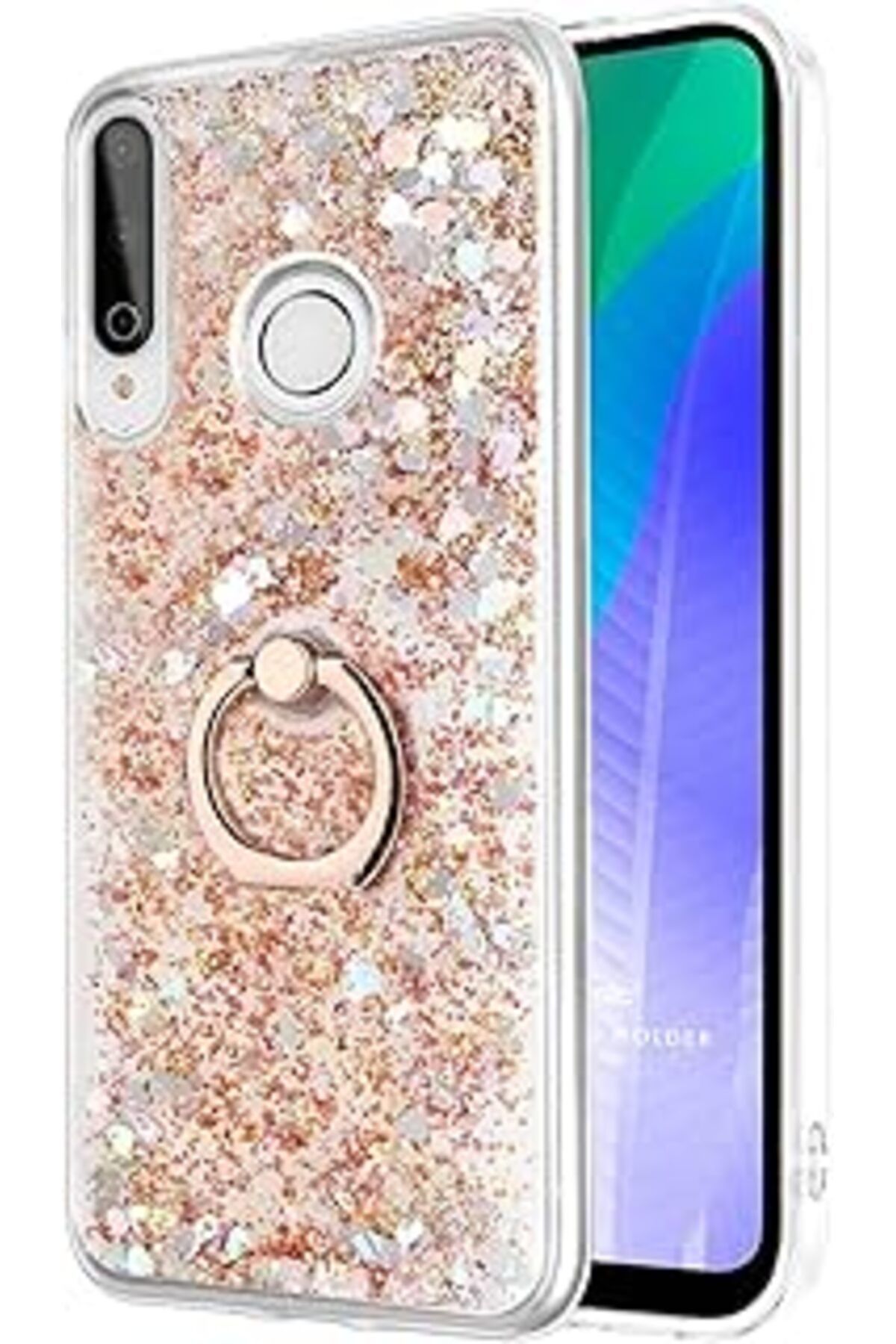 Pazarcan Microsonic Huawei Y6P Için Kılıf Glitter Liquid Holder Gold [Y6P Ile Uyumlu Kılıf - Gold]