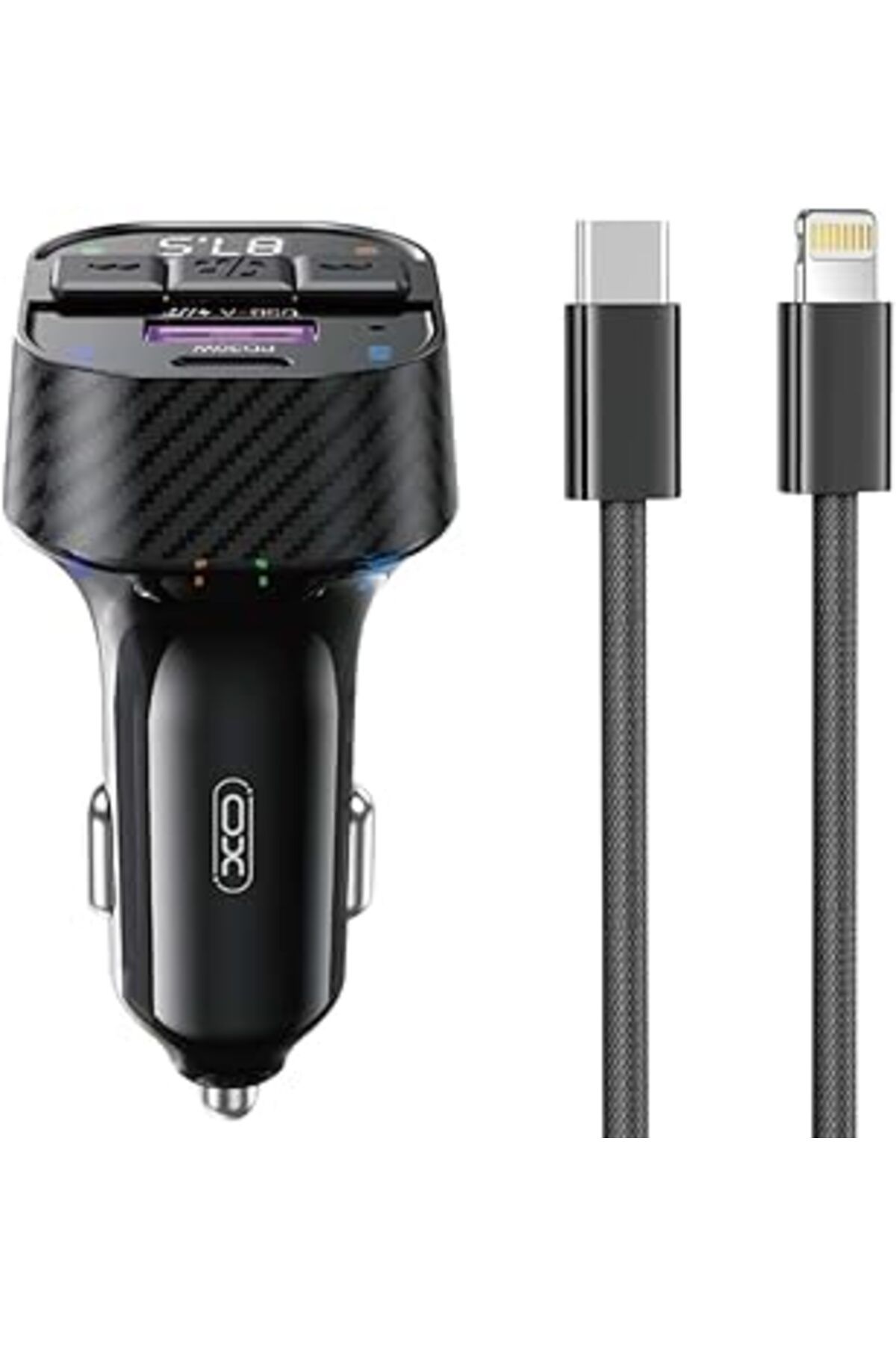 Pazarcan Xo Araç Mp3 Şarj Cihazı Bcc17- Lightning Örgü Kablo - 30W Pd Hızlı Şarj, Bluetooth V5.3, Fm Verici,