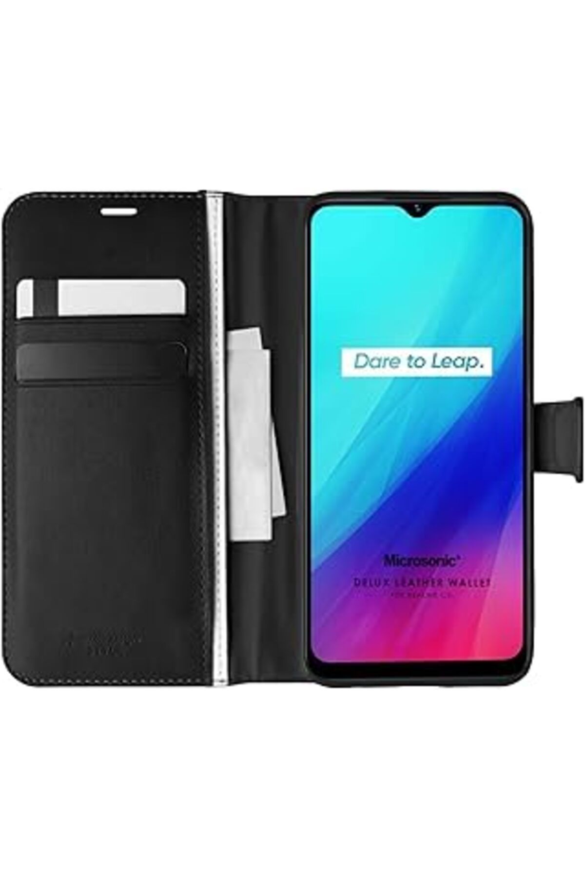 Pazarcan Microsonic Realme C3I Için Kılıf Delux Leather Wallet Siyah [Realme C3I Ile Uyumlu Kılıf - Siyah]