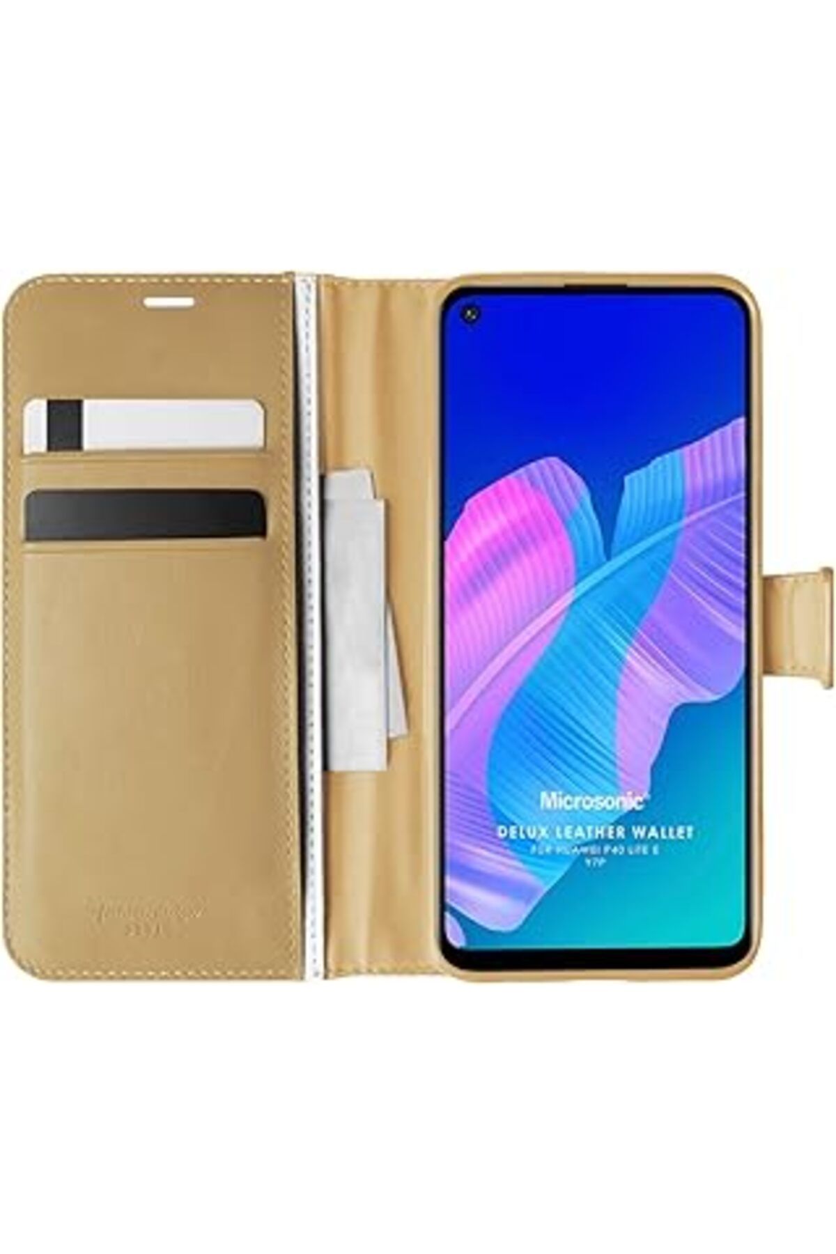 Karachil Microsonic Huawei P40 Lite E Için Kılıf Delux Leather Wallet Gold [P40 Lite E Ile Uyumlu Kılıf - Go