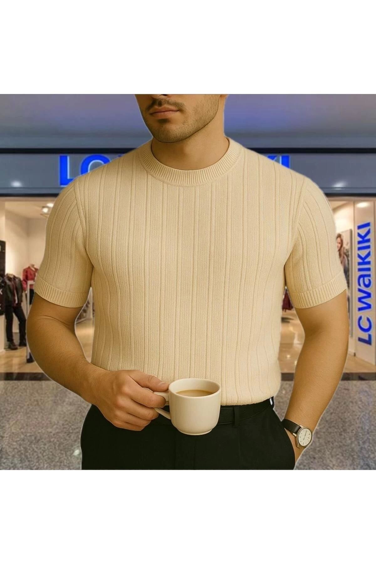 LC Waikiki LCWAIKIKI Yeni Moda Bisiklet Yaka Çizgili Nefes Alabilen Kısa Kollu Erkek Tişört