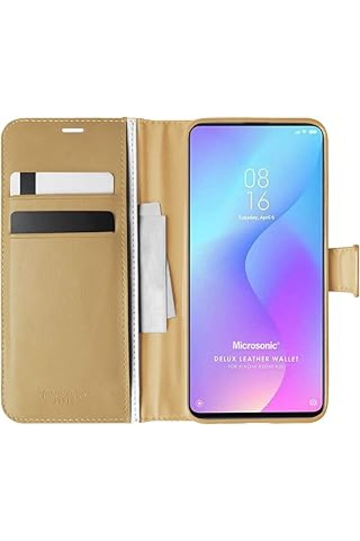 Pazarcan Microsonic Xiaomi Redmi K20 Için Kılıf Delux Leather Wallet Gold [Redmi K20 Ile Uyumlu Kılıf - Gold