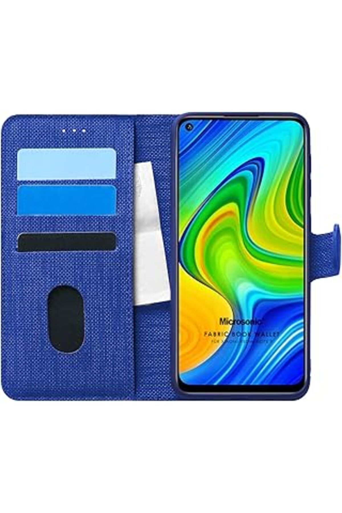 Pazarcan Microsonic Xiaomi Redmi Note 9 Için Kılıf Fabric Book Wallet Lacivert [Redmi Note 9 Ile Uyumlu Kılı