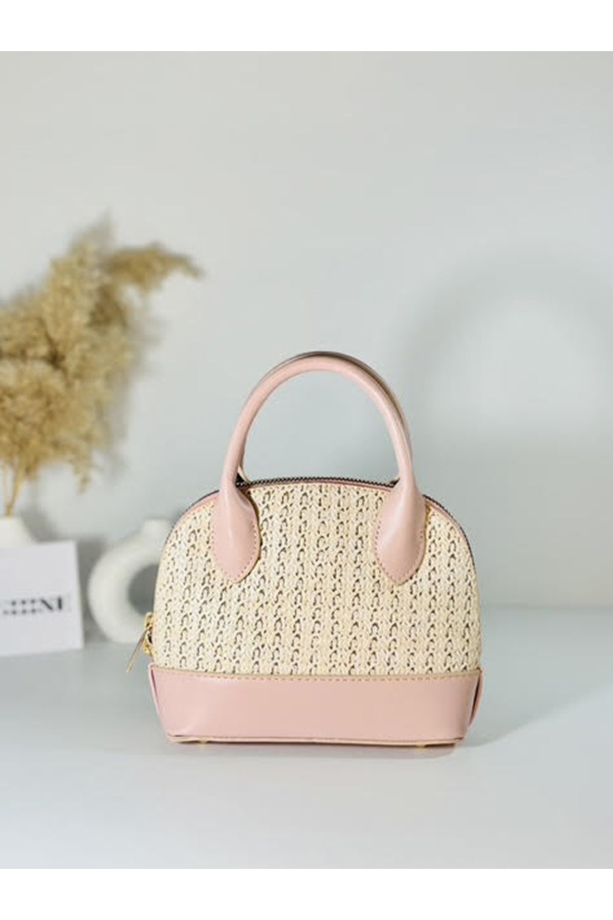 BAGSHINE Kadın Hasır Görünümlü ve Deri Detaylı Çapraz Askılı El Çantası