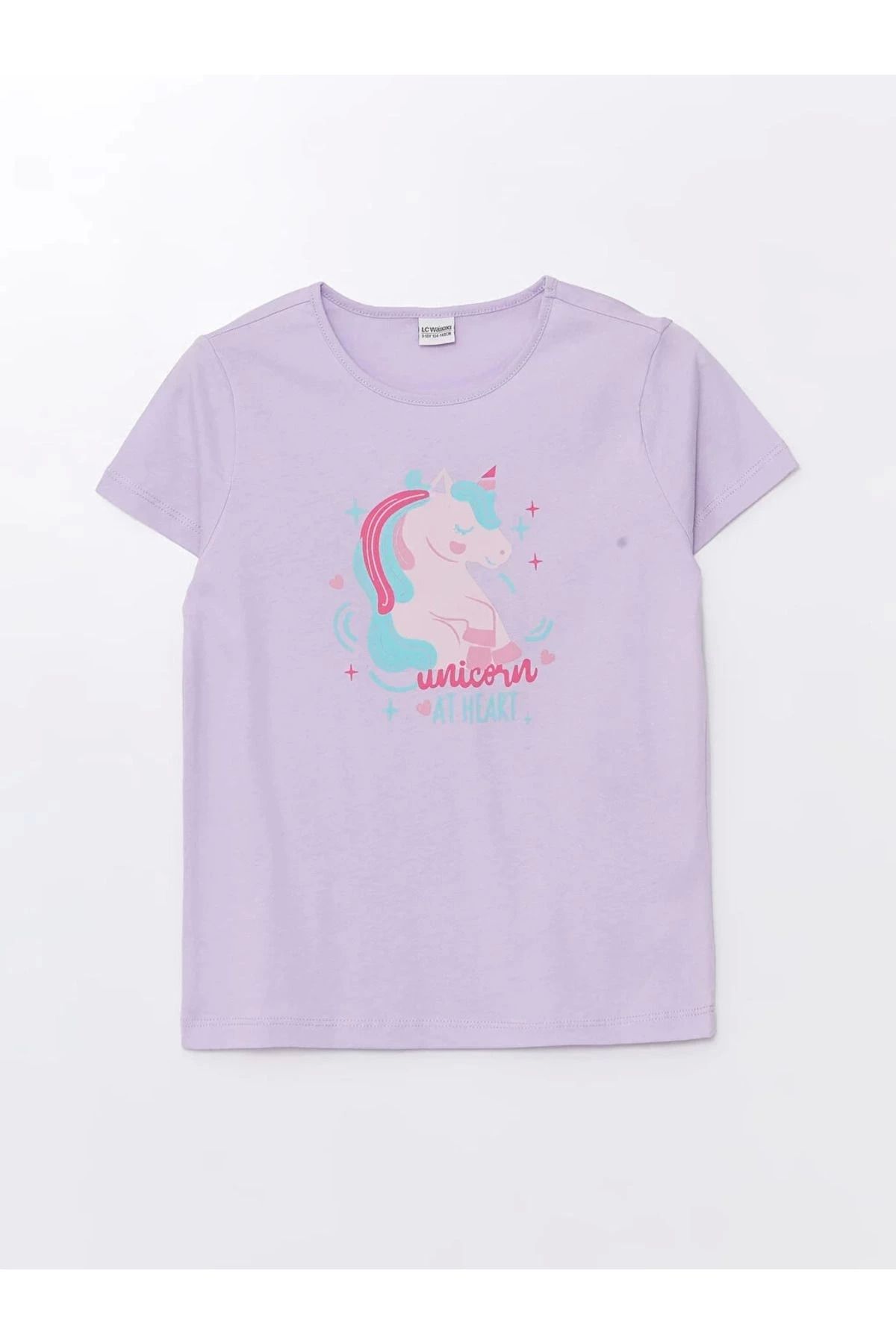 LC Waikiki LCWAIKIKI Kids Bisiklet Yaka Baskılı Kısa Kollu Kız Çocuk Tişört