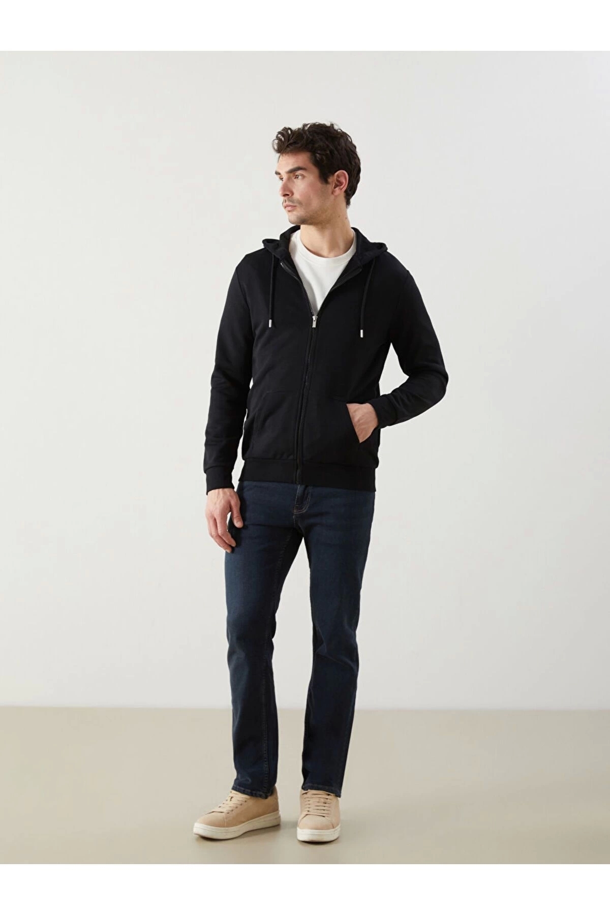 LC Waikiki  LC Kapüşonlu Uzun Kollu Erkek Fermuarlı Sweatshirt - Görsel 2