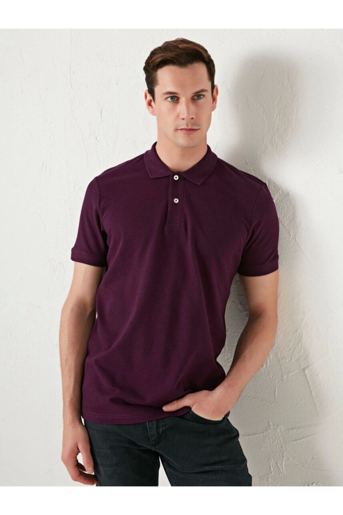 LC Waikiki LCWAIKIKI Erkek Mürdüm Polo Yaka Tişört