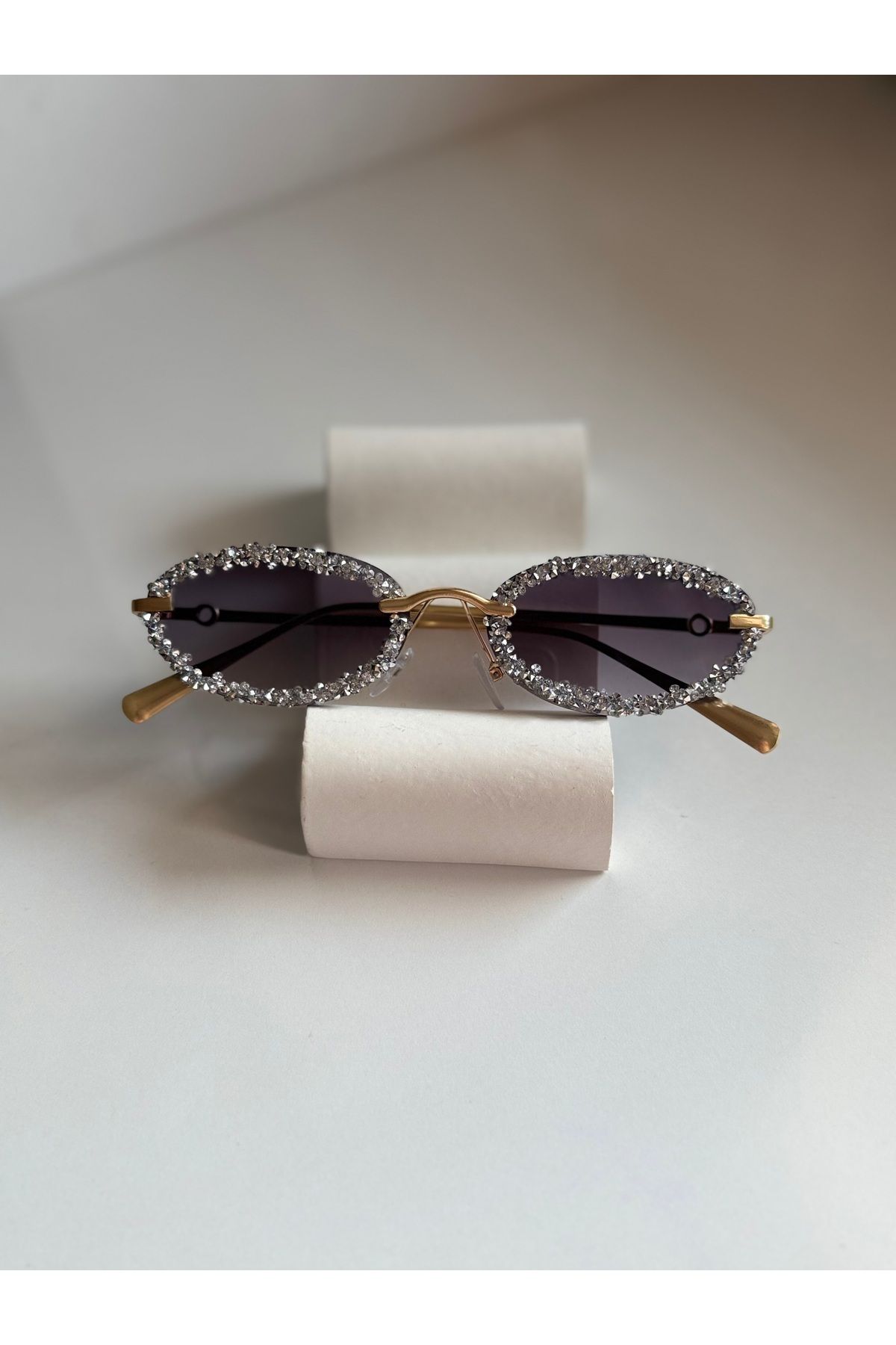 BBbutik Taşlı Metal Çerçeveli Oval Güneş Gözlüğü