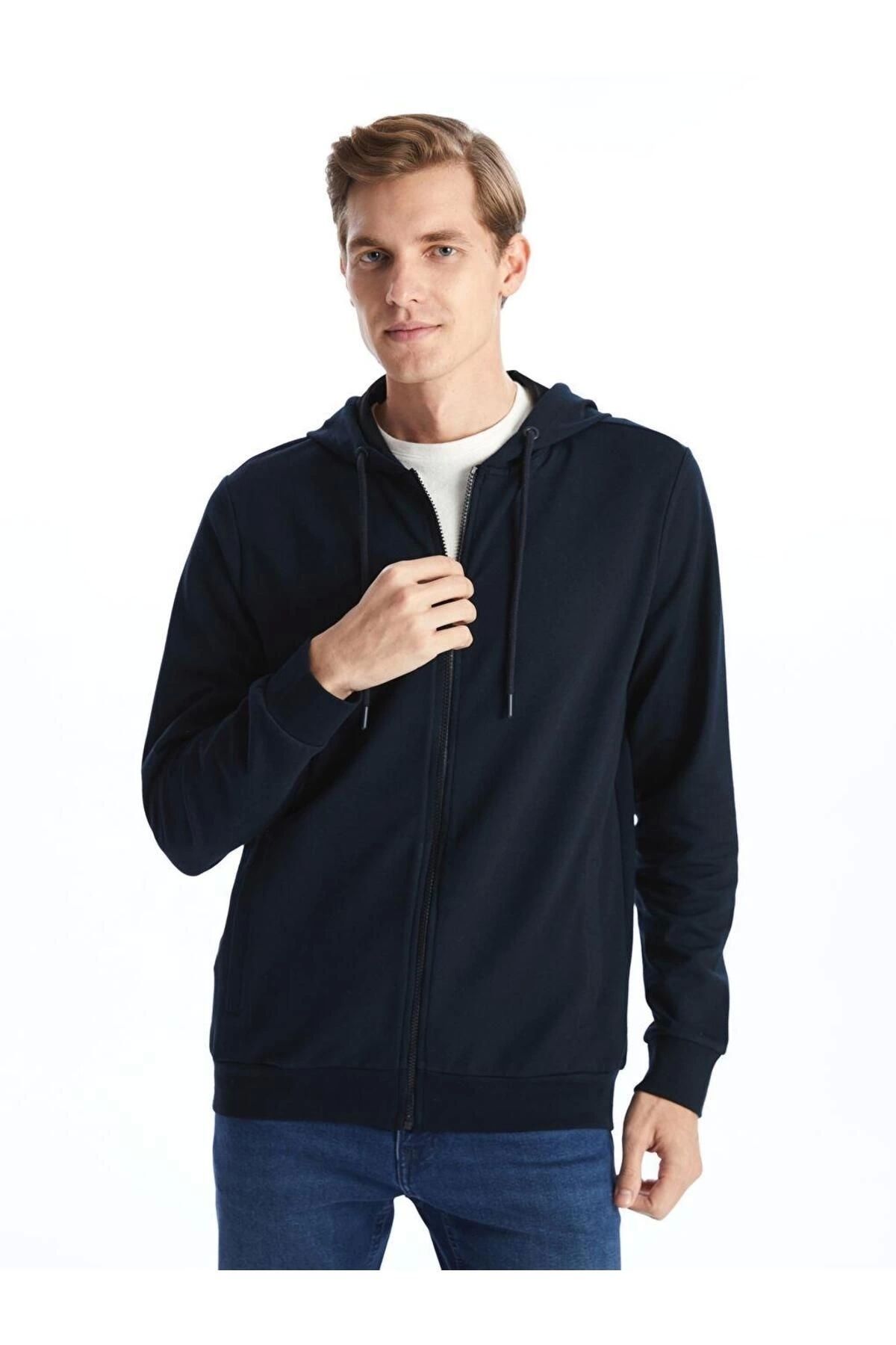 LC Waikiki LC WAIKI Basic Kapüşonlu Uzun Kollu Erkek Fermuarlı Sweatshirt