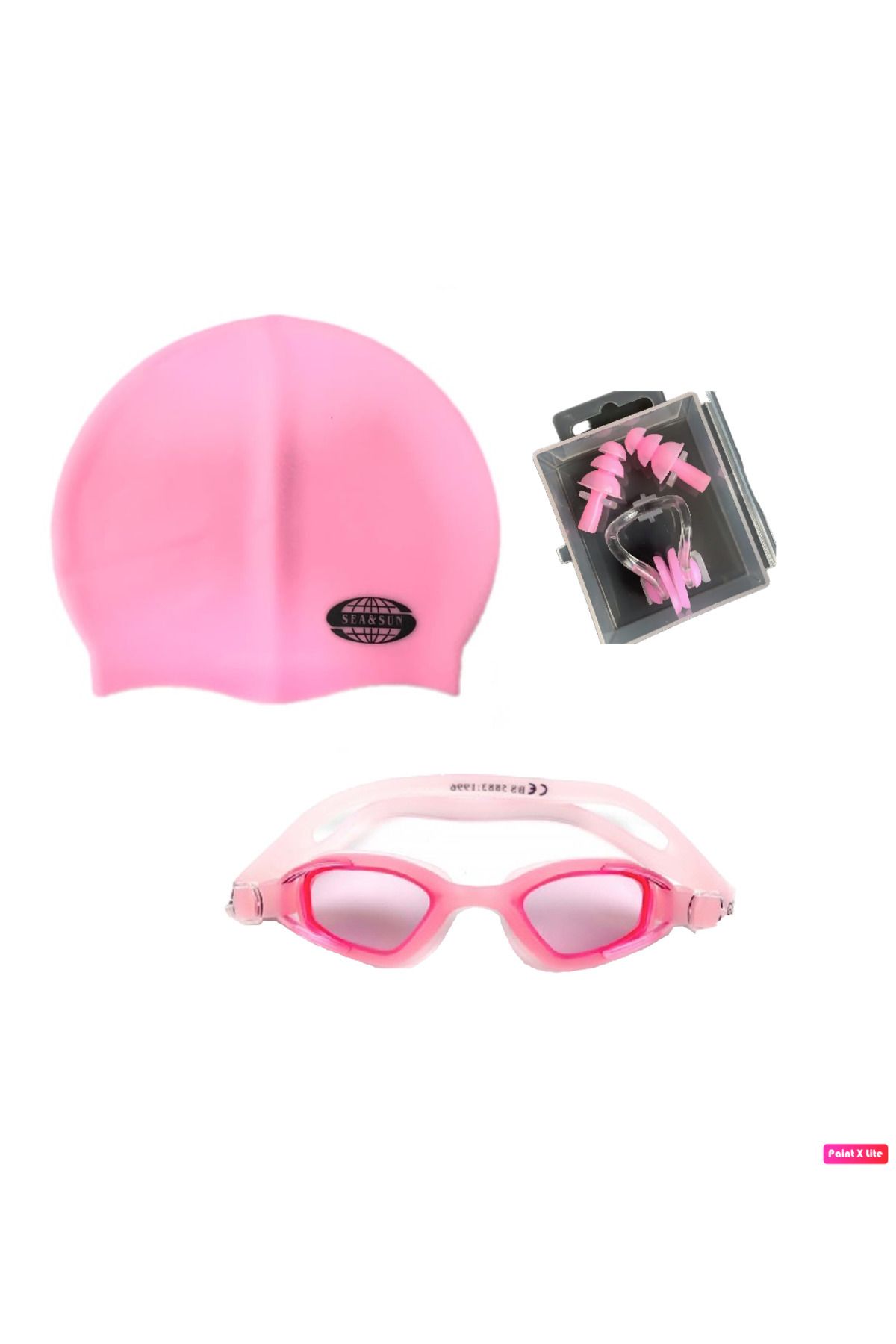 teknotrust 3'lü Unisex Yetişkin Havuz Seti, Gözlük, Bone ve Tıkacı, Pembe