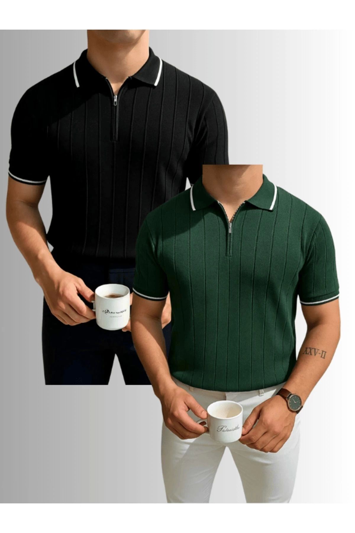 LC Waikiki LCWAIKIKI 2'Li Avantaj Paket Polo Yaka Fermuarlı Kısa Kollu Erkek Yazlık Triko TŞört