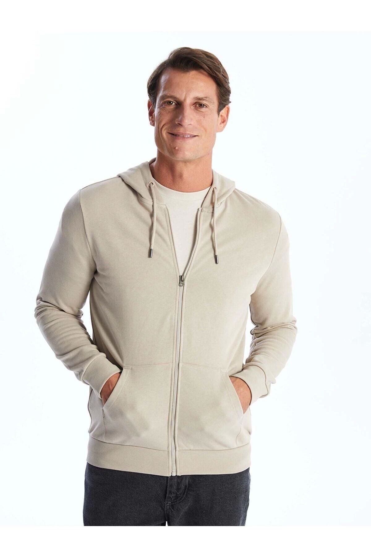 LC Waikiki LC Classic Kapüşonlu Uzun Kollu Erkek Fermuarlı Sweatshirt