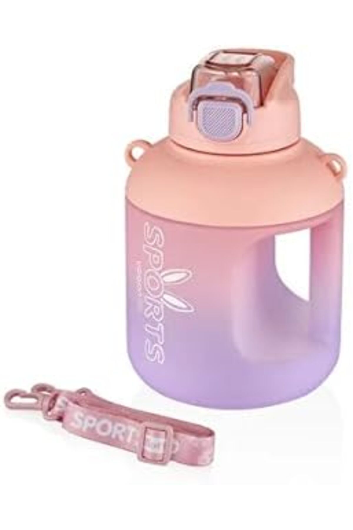 Pazarcan Vagonlife 1100Ml Çift Renk Pipetli Taşıma Askılı Ve Kulplu Motivasyon Su Matarası Sticker (Pembe-Mo