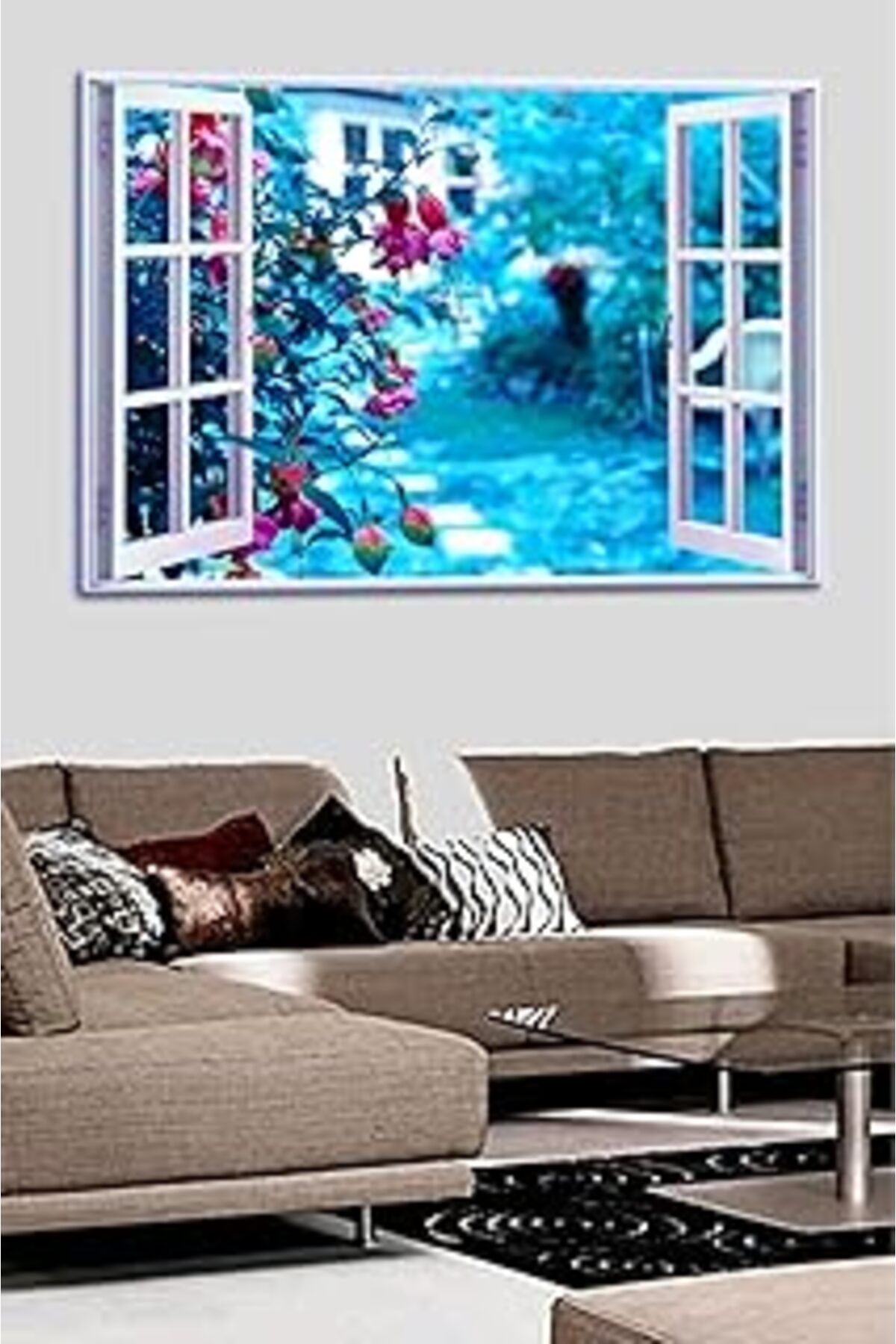 Pazarcan Talya Tablo Bahçeye Açılan Pencere Kanvas Tablo 100X70 No-5283