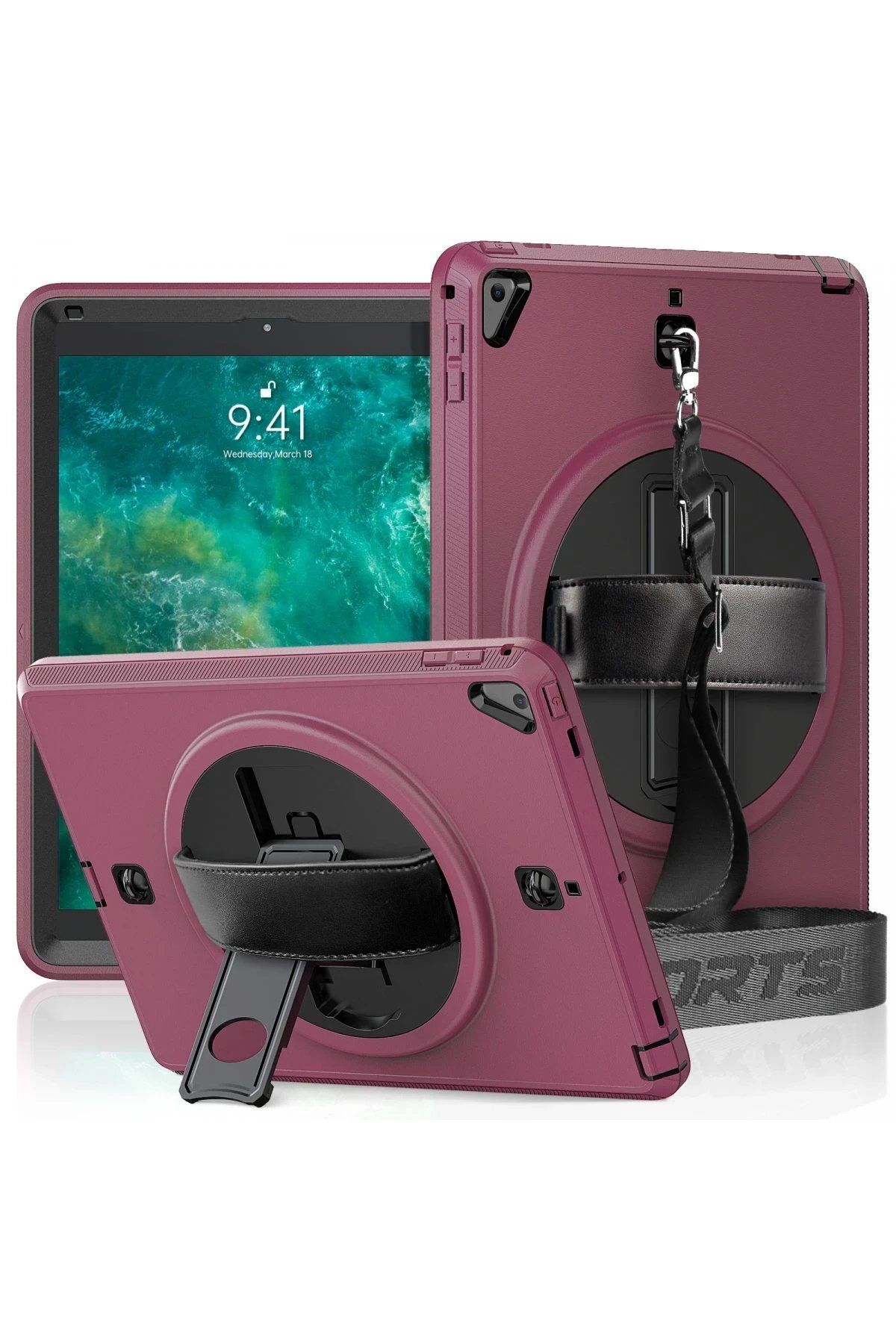 CepteToptan Newface iPad 5 Air 9.7 Kılıf Strap-C Otterbox Tablet Kapak - Mürdüm