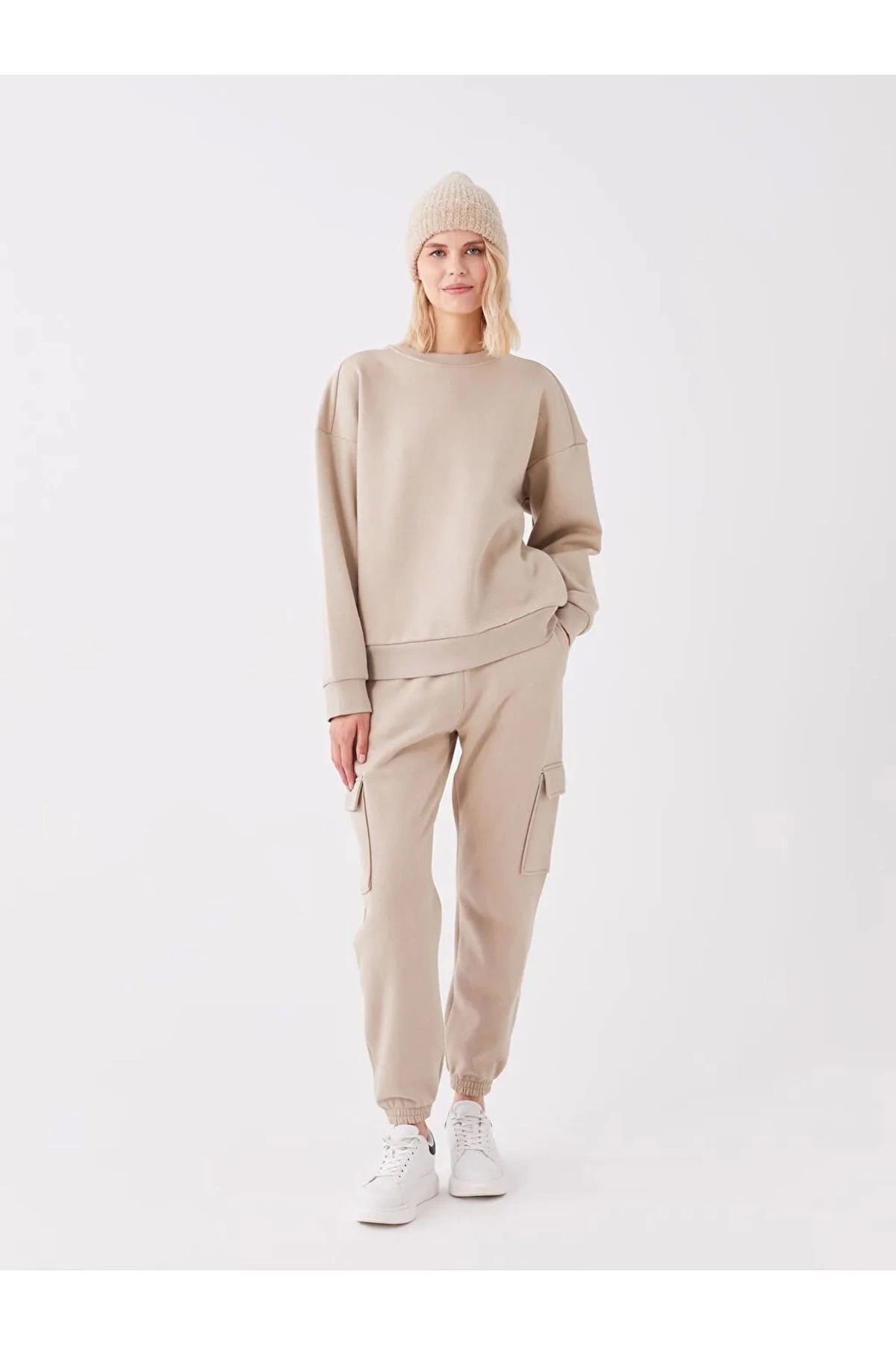 LC Waikiki LCWAIKIKI Casual Bisiklet Yaka Düz Uzun Kollu Oversize Kadın Sweatshirt