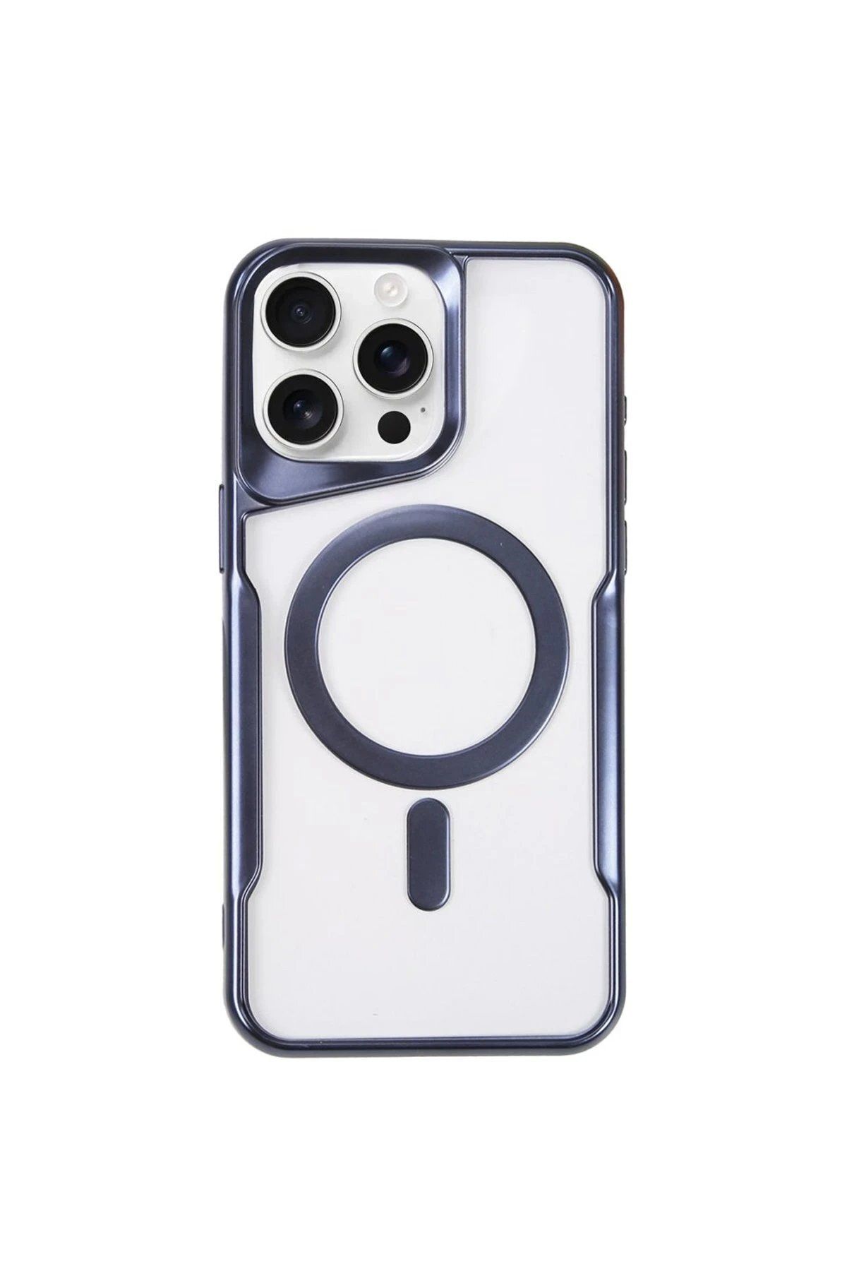 CepteToptan Newface iPhone 15 Pro Max Kılıf Boyi Magsafe Silikon Kapak - Lacivert