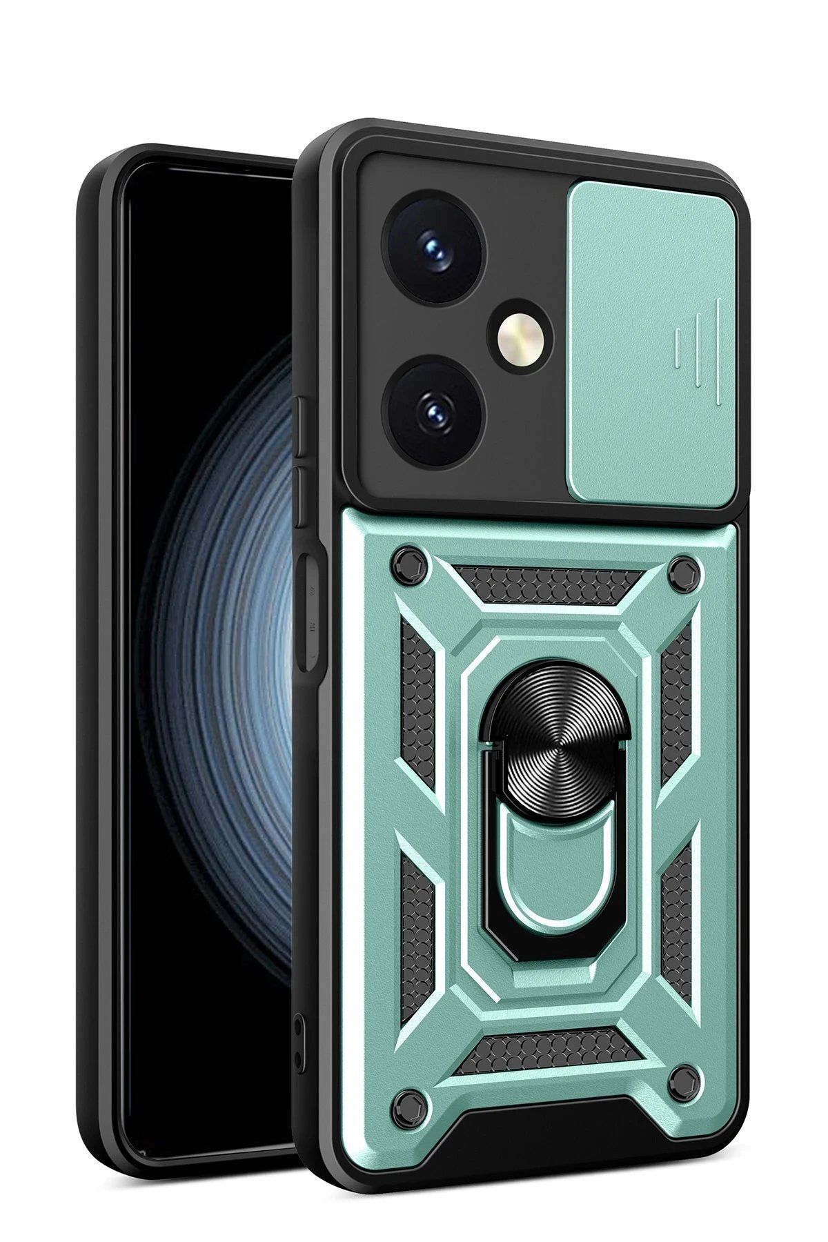 CepteToptan Newface Vivo Y27 Kılıf Pars Lens Yüzüklü Silikon - Yeşil