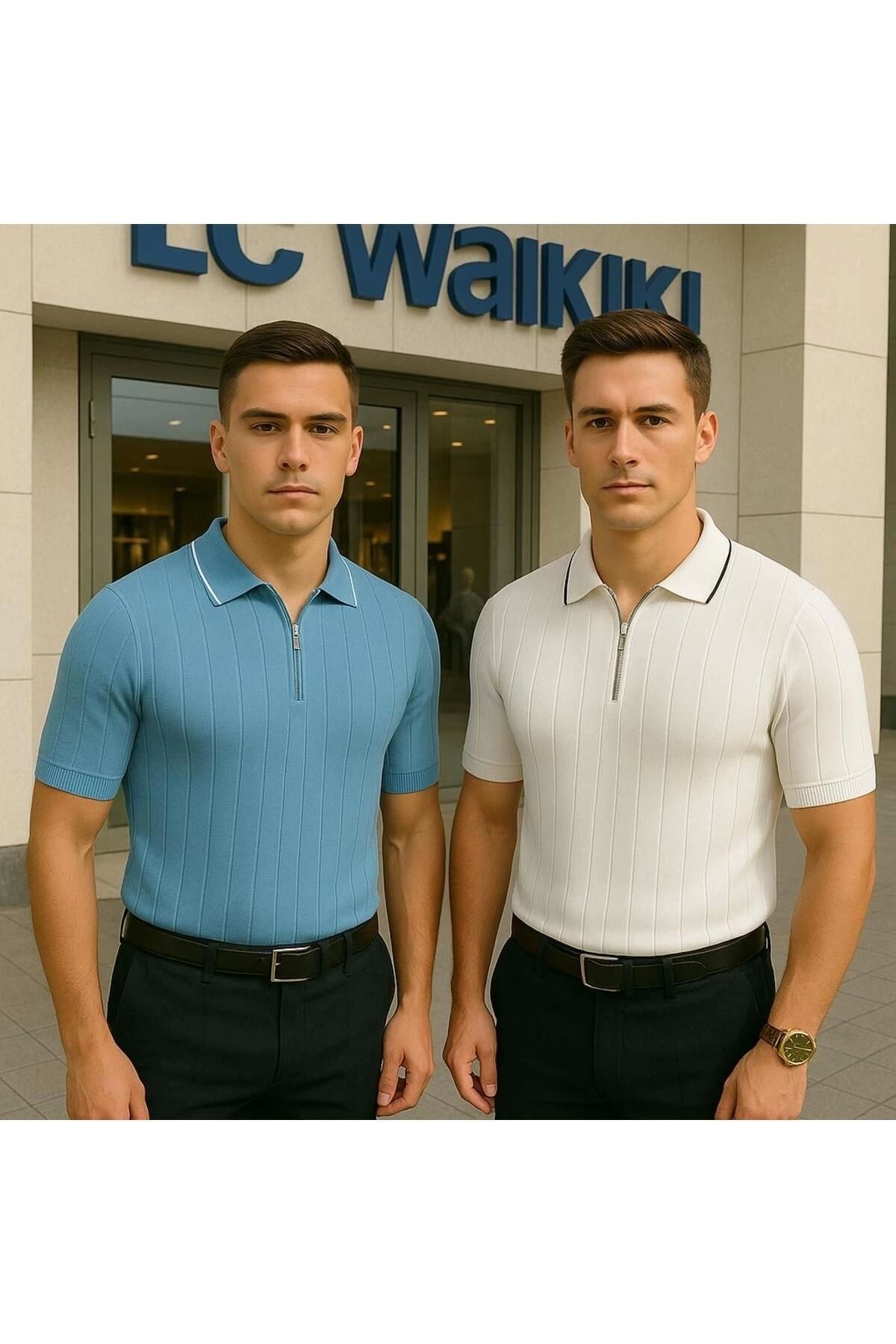LC Waikiki LCWAIKIKI 2'Lİ Avantajlı Polo Yaka Fermuarlı Kısa Kollu Erkek Yazlık Triko Premium Kalite Tişört / T