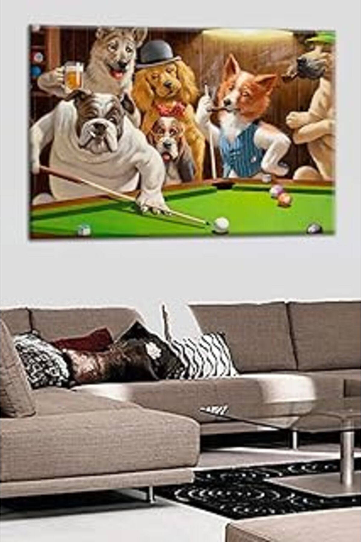 Pazarcan Talya Tablo Bilardo Oynayan Köpekler Kanvas Tablo 100X70 No-2843