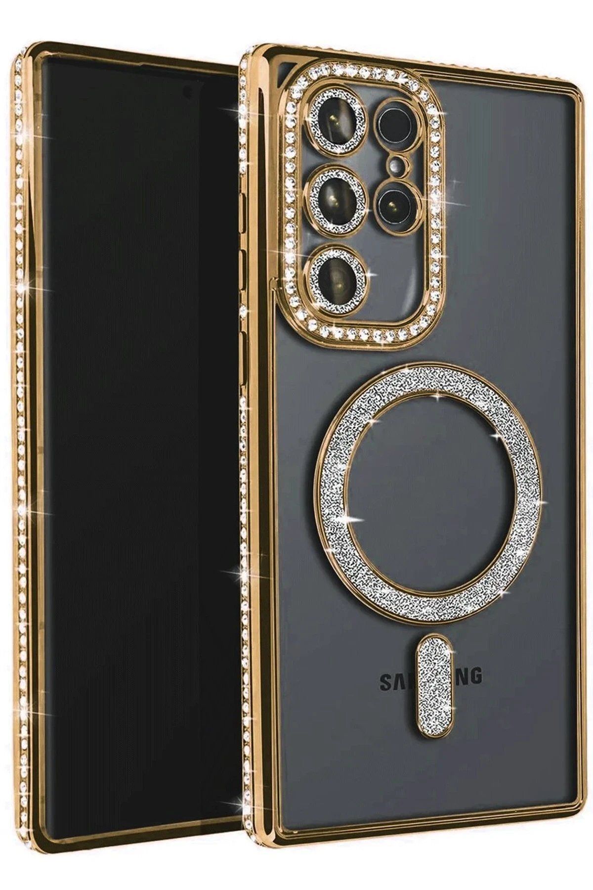 CepteToptan Newface Samsung Galaxy S23 Ultra Joke Simli Magneticsafe Kılıf - Gold