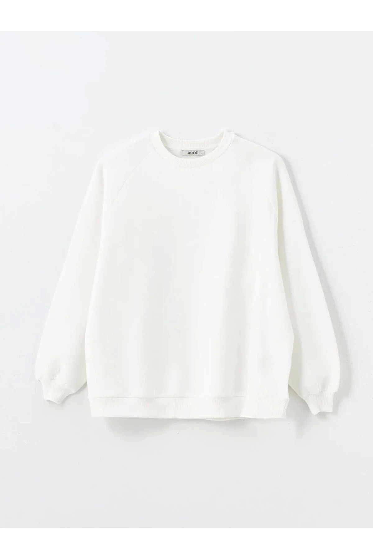 LC Waikiki LCWAIKIKI Xsıde Ekru Bisiklet Yaka Baskılı Oversize Kadın Sweatshirt