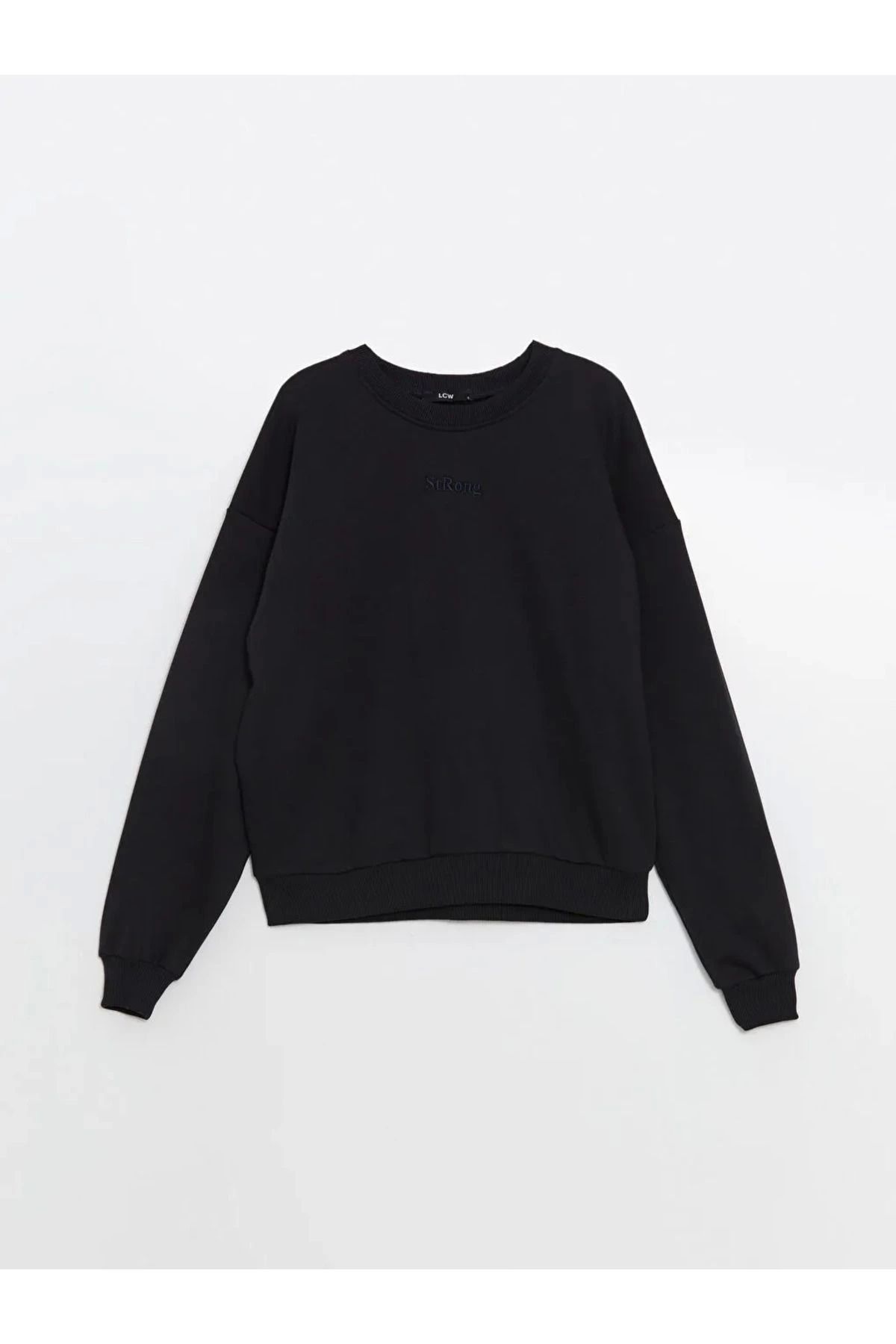 LC Waikiki LCWAIKIKI Lacivert Bisiklet Yaka Nakışlı Kadın Sweatshirt
