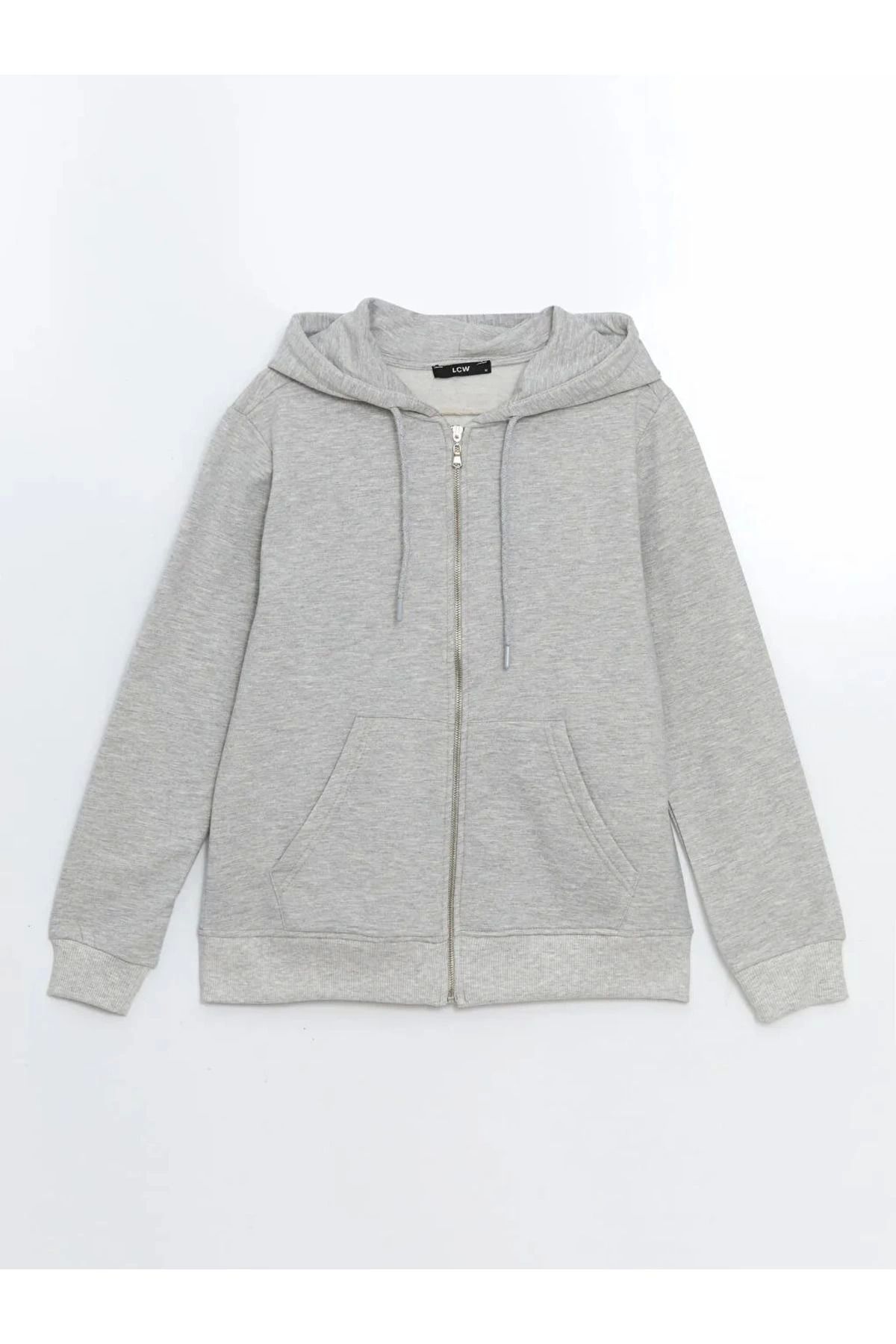 LC Waikiki LCWAIKIKI Gri Melanj Kapüşonlu Kadın Fermuarlı Sweatshirt