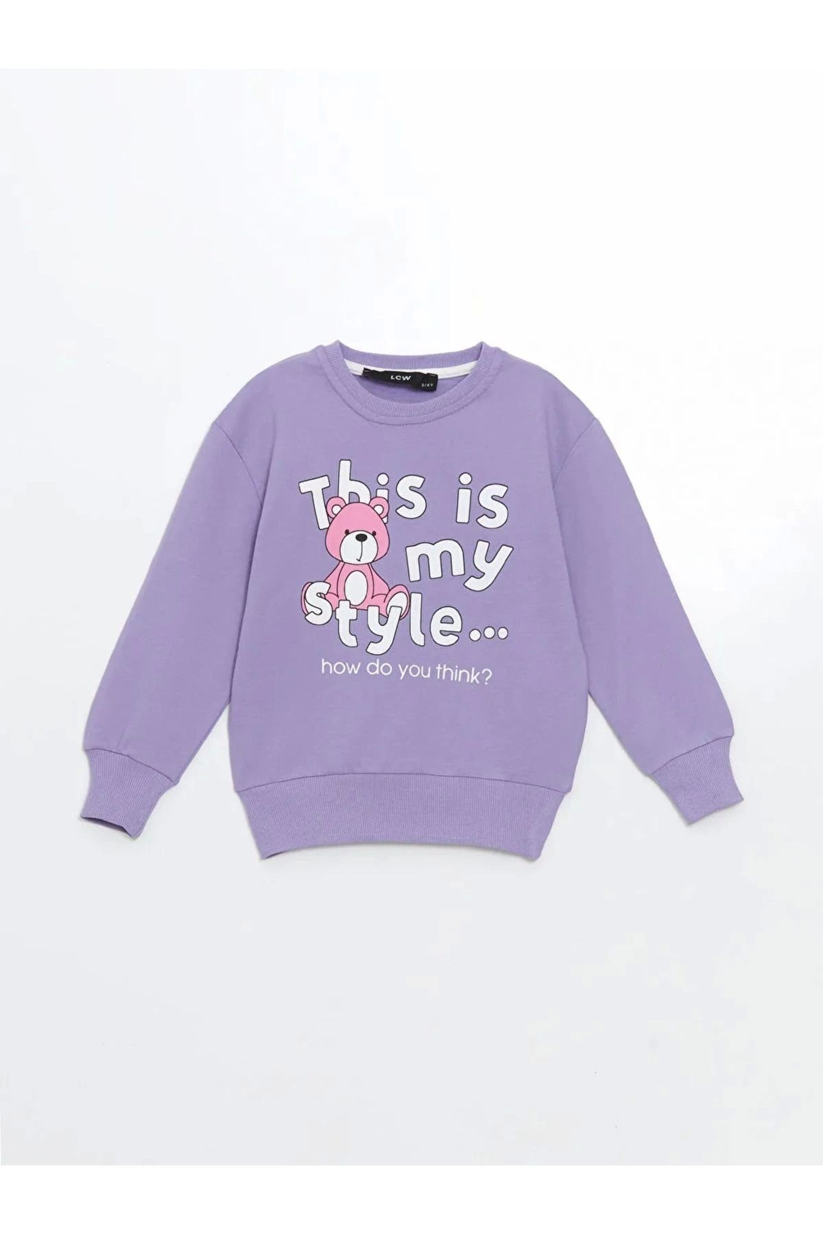 LC Waikiki LCWAIKIKI baby Lila Bisiklet Yaka Baskılı Kız Bebek Sweatshirt