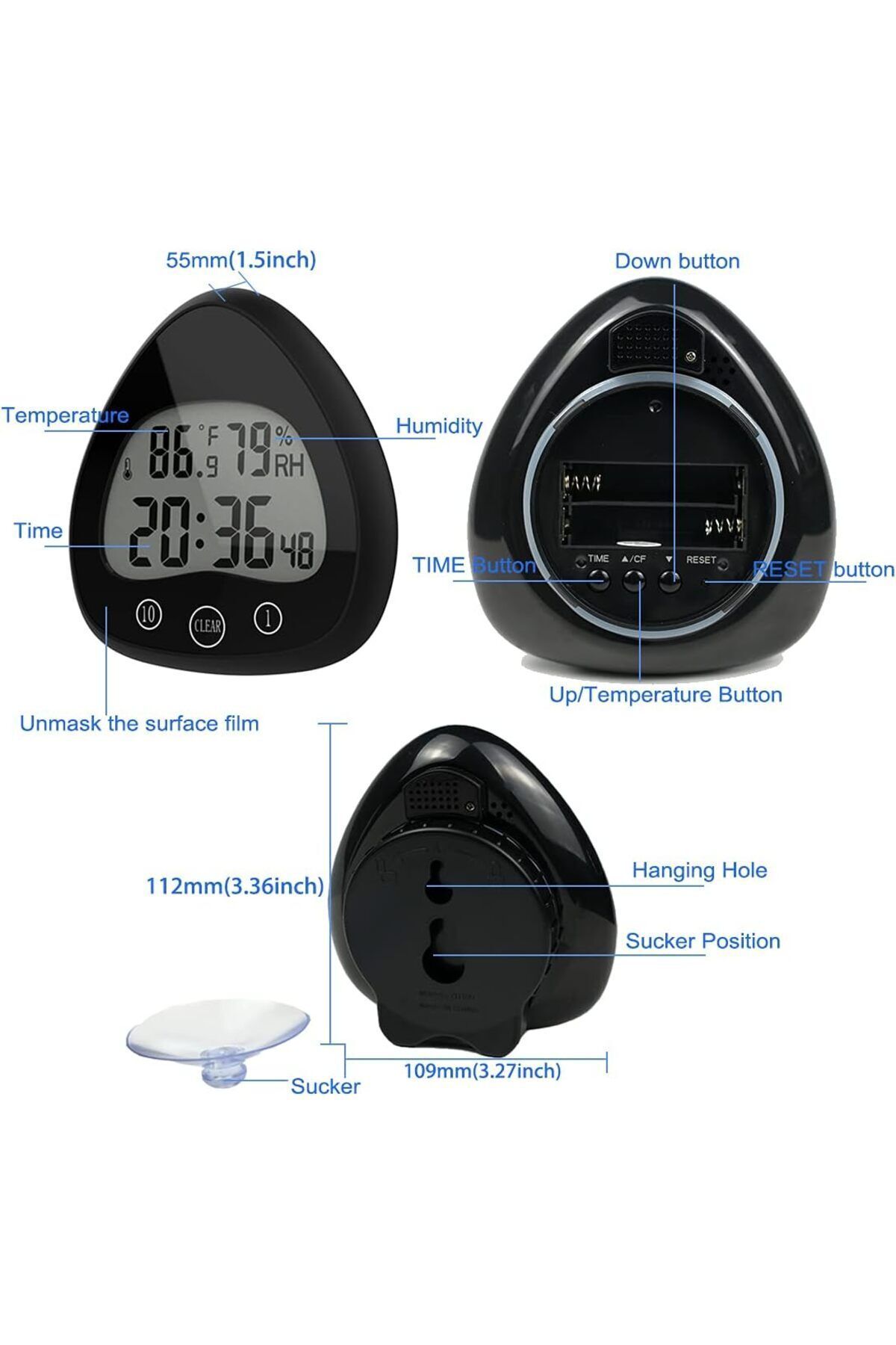 Saharaz-Clock Timer, Waterproof, with Visual Countdown, Temperature Humidity Sensing,for Shower Kitchen 8