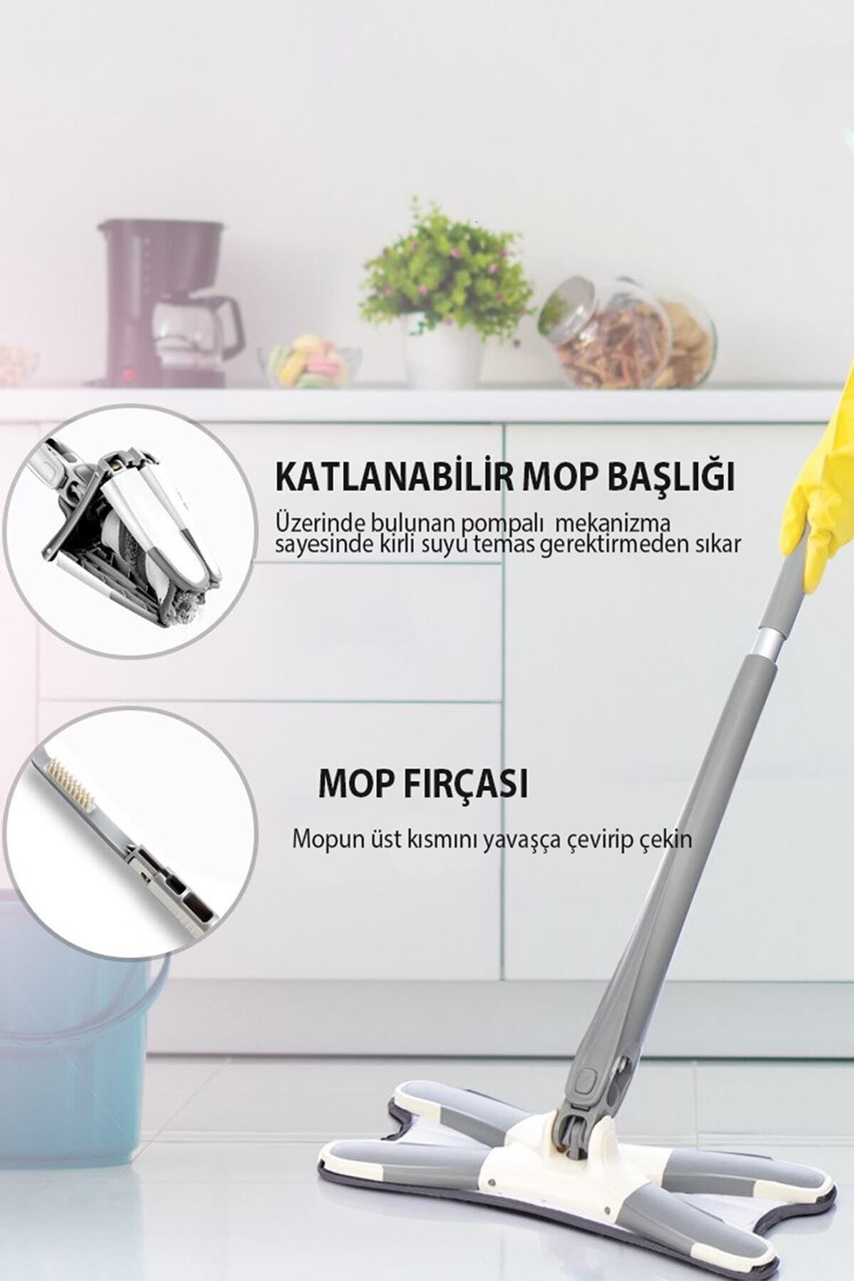 teknotrust 360 Derece Dönebilen Kendinden Sıkmalı Çok Yönlü Temizlik Mop