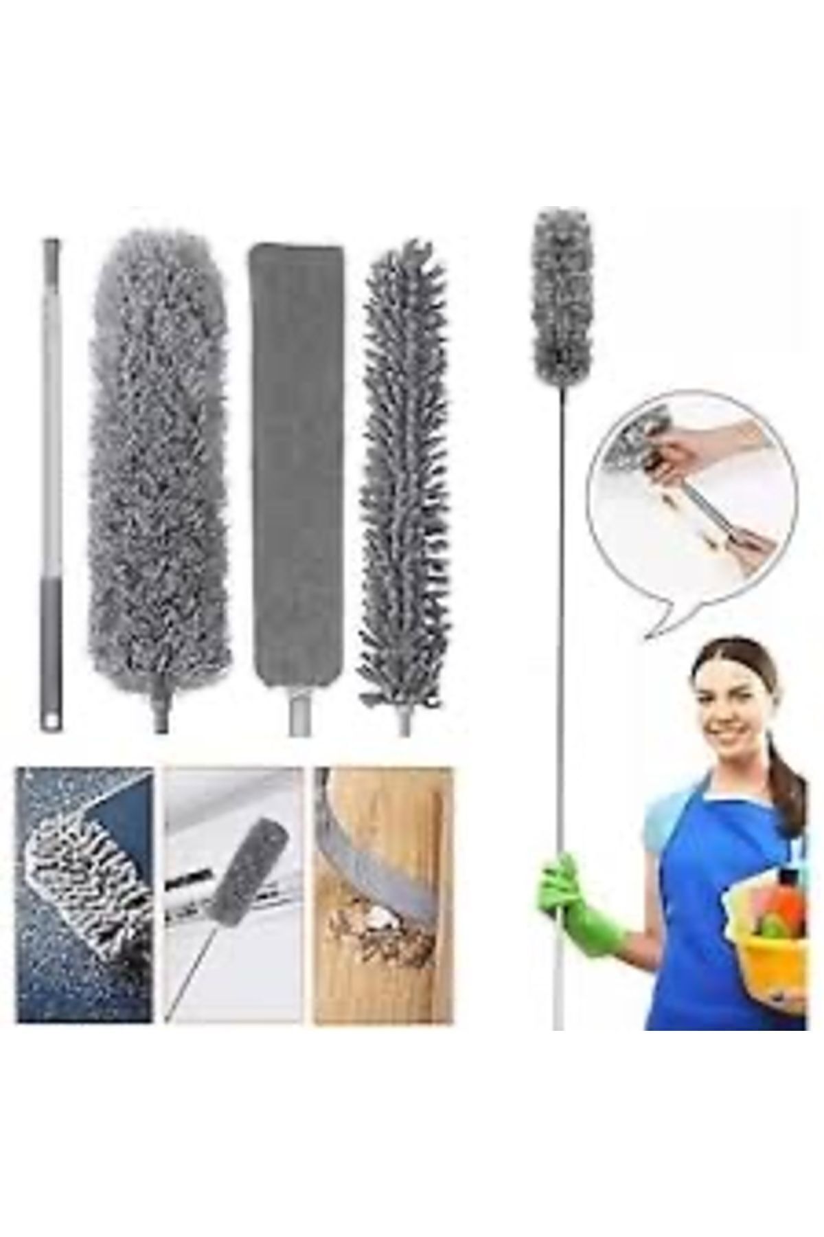 teknotrust Manyetik mikrofiber toz alma seti, bükülebilir ve uzayabilen saplı 3'lü temizlik aracı