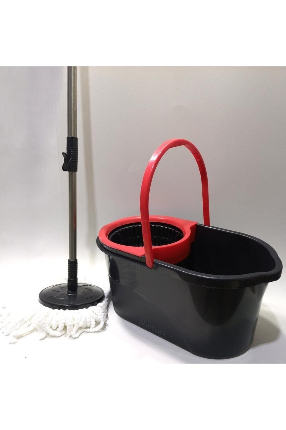 teknotrust Microfiber püsküllü dönerli mop ve temizlik kova seti, 360° döner metal saplı