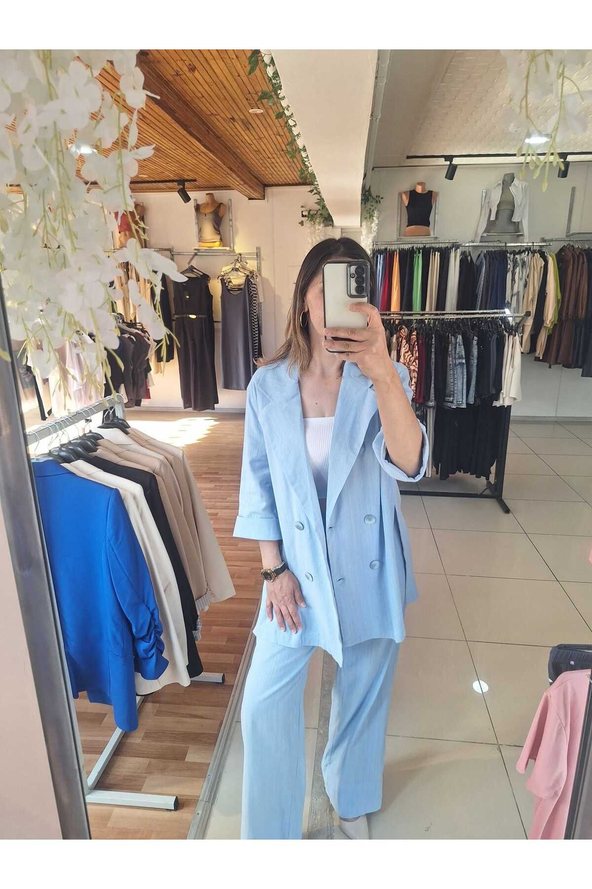 nil butik 48 Bebe mavisi keten takım