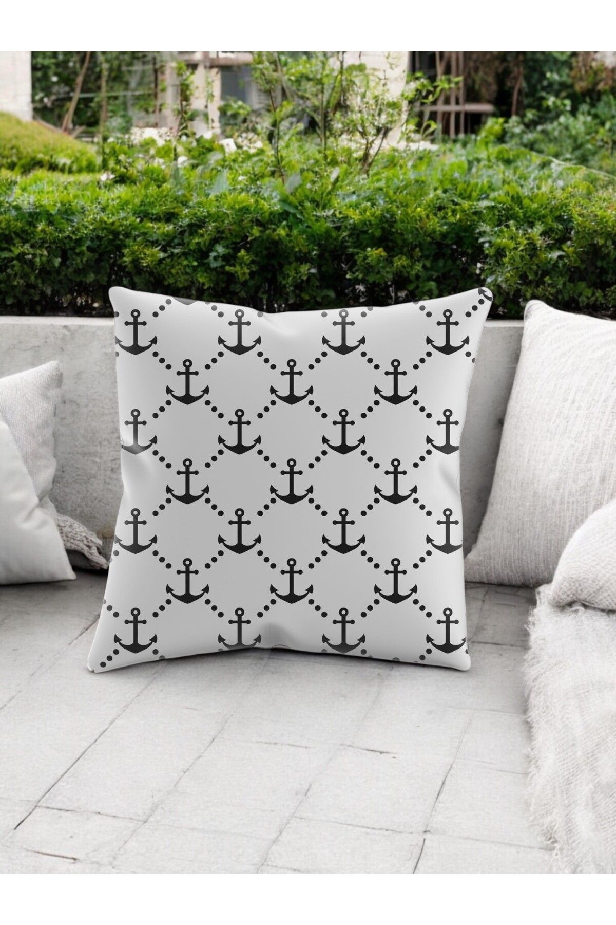 ASDİVA SMR Gemi Çapa Desenli Modern Kırlent Dekoratif Yastık Soft Siyah Beyaz Renkli 43x43