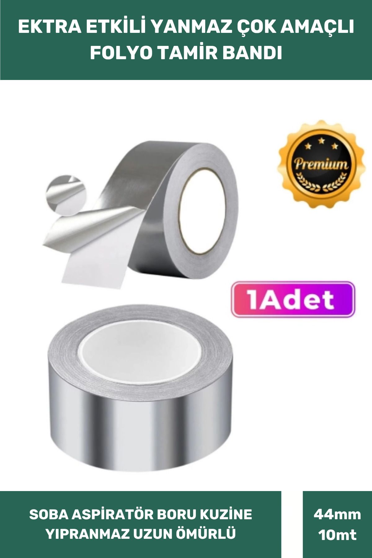 Thriftbuds Özel Tamir Soba Yama Boru Alüminyum Suya Sıcaklığa Dayanıklı Yanmaz Folyo Bant 44mm 10mt - 1 Adet